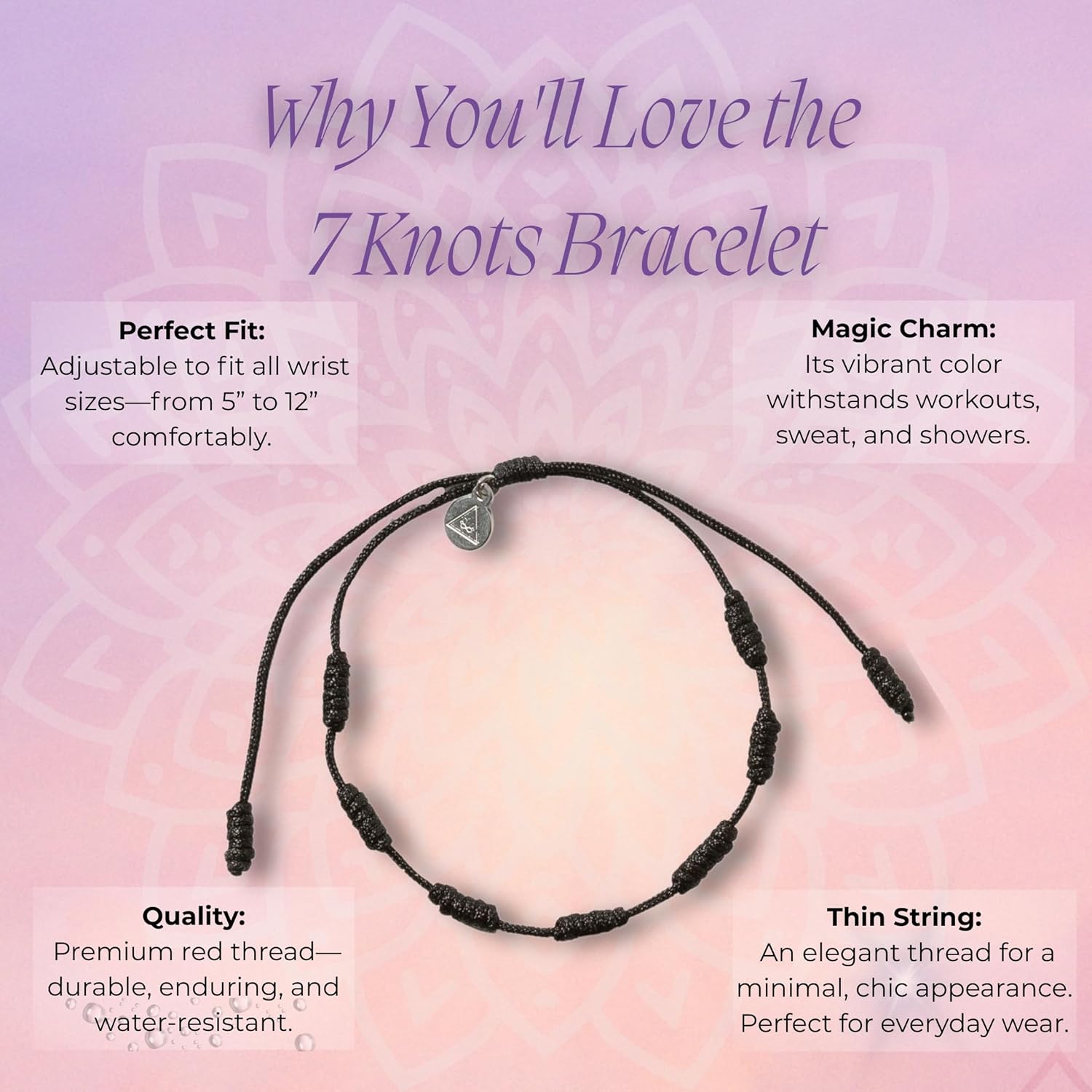 Black String Bracelet 7 Knots of Protection Amulet – Adjustable Kabbalah Good Luck Bracelet – Handmade Red String of Fate for Women & Men - Image 2