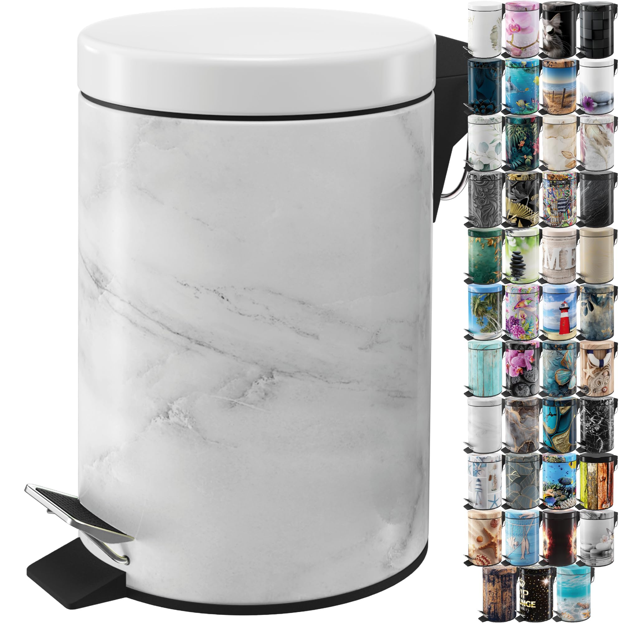 Sanilo Bathroom Bin 3L with Soft Close, Many New Cosmetic and Kitchen Waste Bins Available, Trash Can with Inner Bucket (Marble)