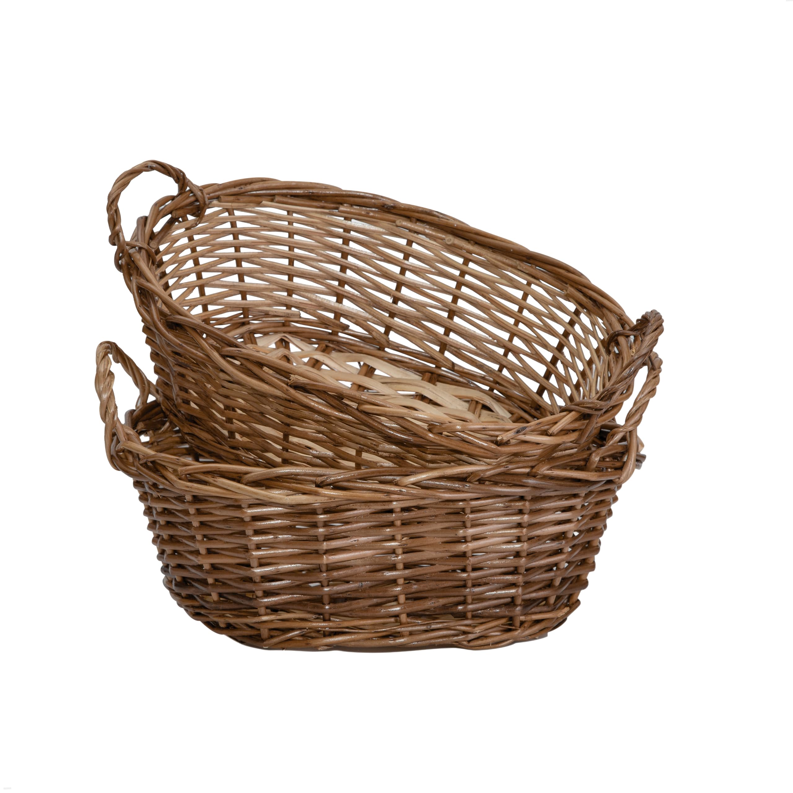 Wickerfield Brown Baskets Only Set Of 2 Handwoven Wicker Gift Baskets Diy Empty Hamper Kit For Christmas, Christening, Wedding, Birthday Gift (Brown Baskets Only)