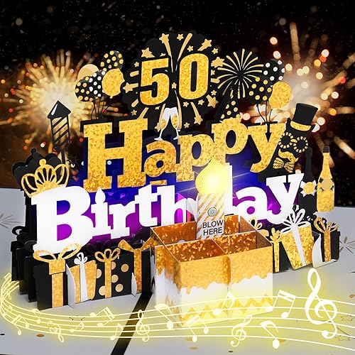 Miniatura 7 de Tarjeta de cumpleaños, tarjetas musicales de cumpleaños, reproduce la canción de feliz cumpleaños una vez abierta, la tarjeta desplegable 3D, luz de
