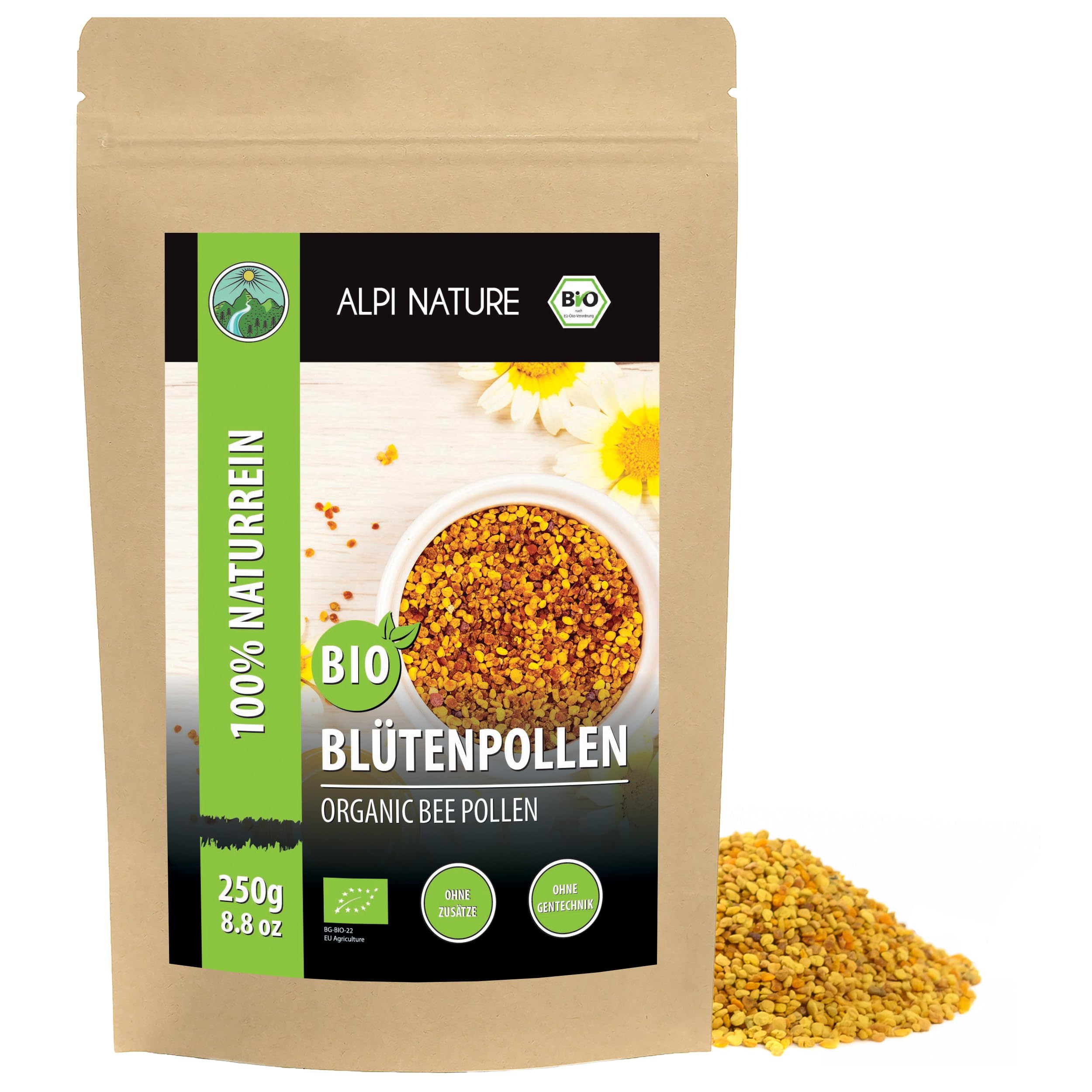 Alpi Nature Blütenpollen BIO 250g, Bienenpollen bio, Blütenpollen roh zum Essen, Bienen Pollen