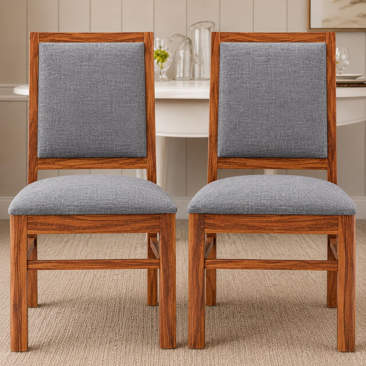 KENDALWOOD Furniture Solid Sheesham Wood Dining Chair | Multipurpose Chair Set of 2 | Finish Color:- Honey Finish with Grey Cushions-image-47