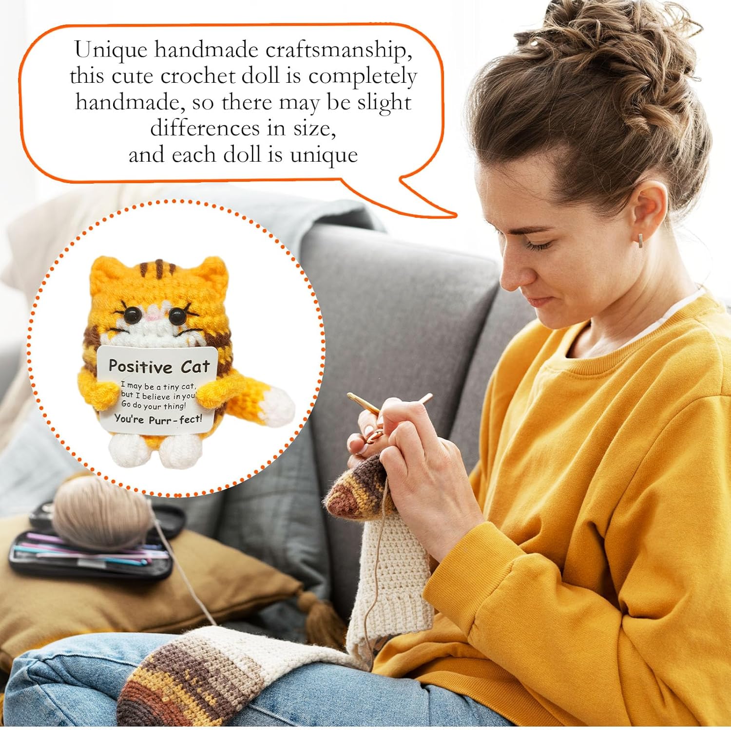 Cute Handmade Crochet Cat Christmas Birthday Gift for Cats Mom Cats Dad,Emotional Support Cat Suitable for Women Men,Good Friends,Sisters,Classmates Inspirational Decor - Image 6