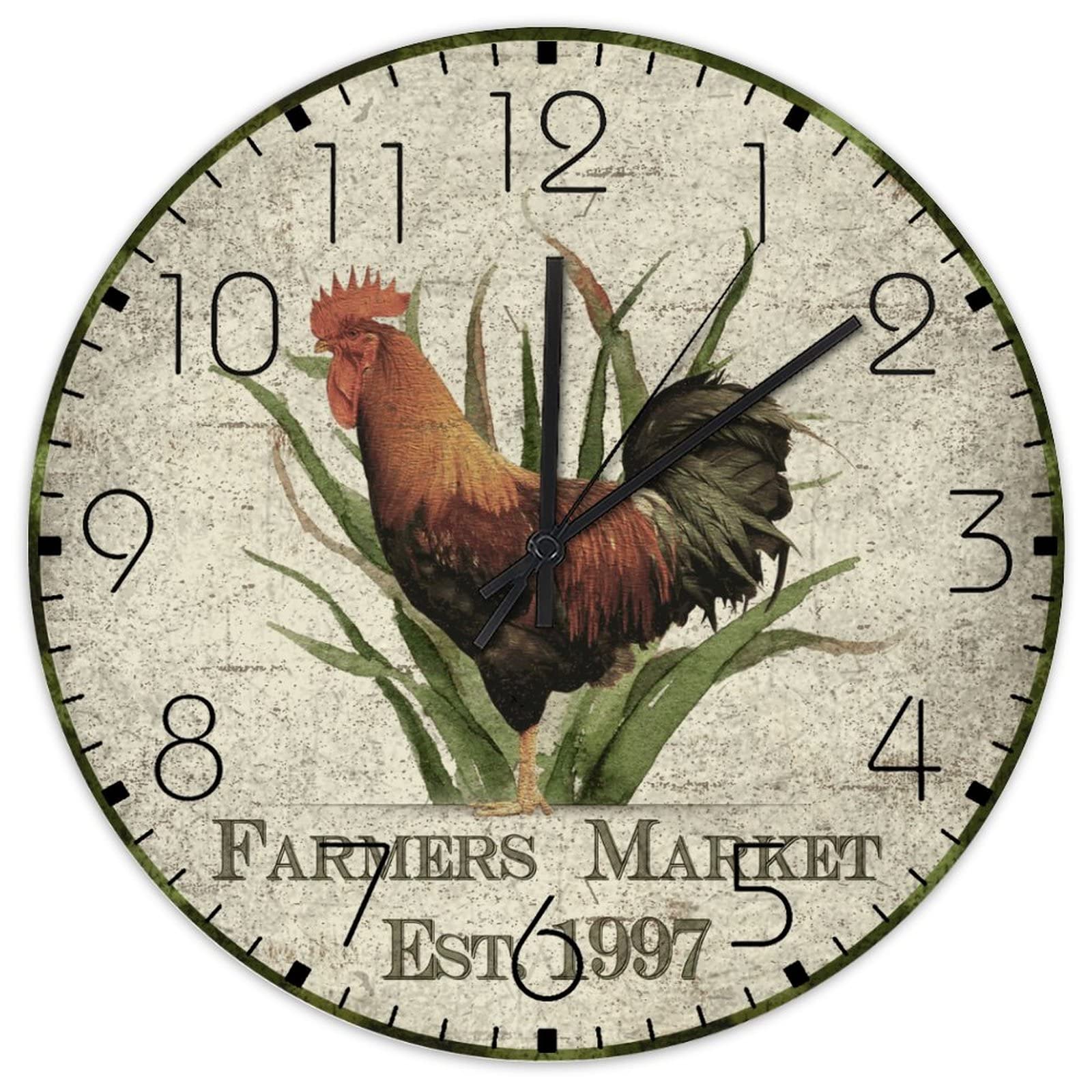 Horloge murale en bois 30,5 cm style vintage avec motif de coq pour decoration de jardin