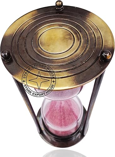 Miniatura 4 de Temporizador de arena de latón antiguo, reloj de cristal de arena de cristal marítimo, mejor para regalo, 6 pulgadas