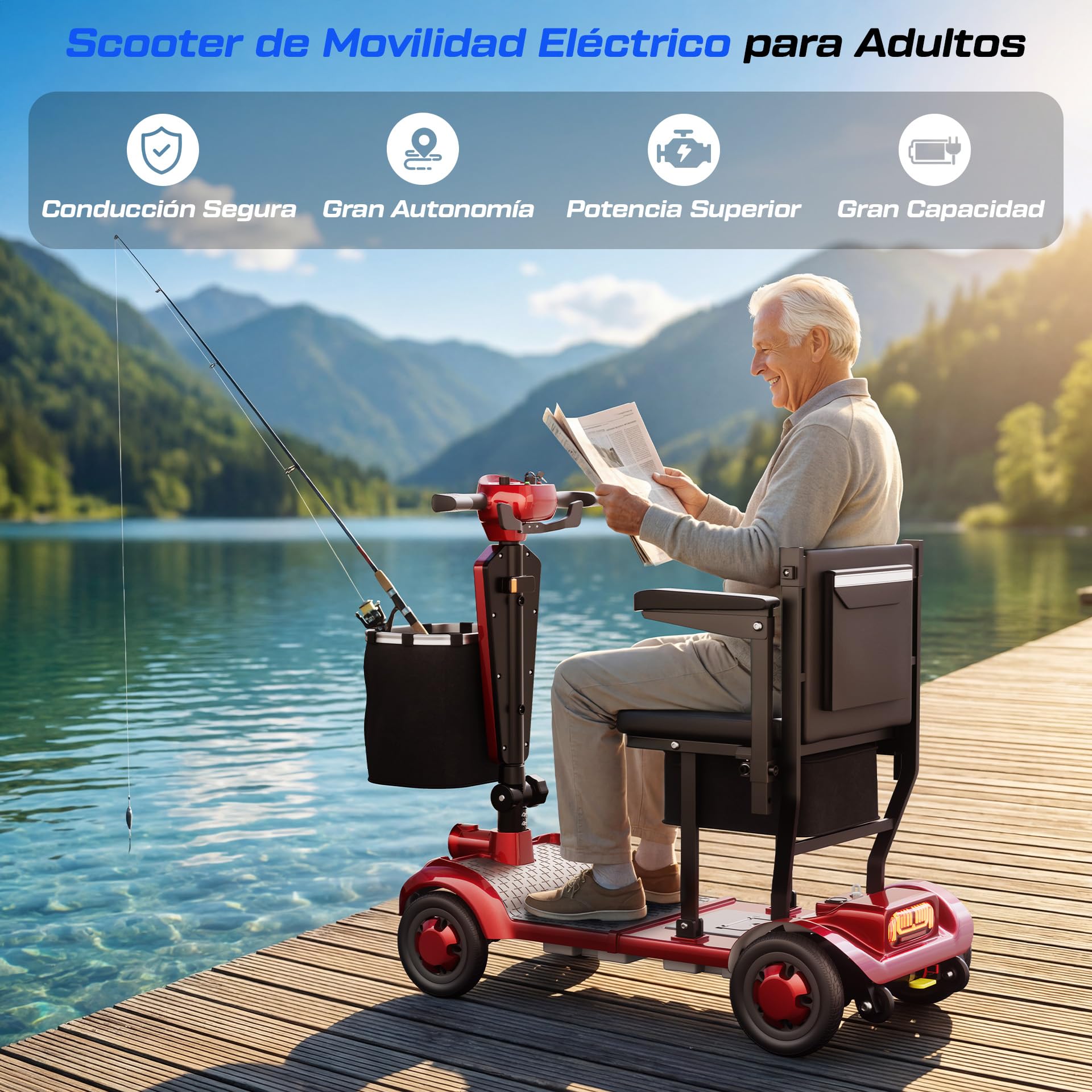 JANSNO F1 Pro Scooter Eléctrico Plegable para Mayores - 120kg Capacidad, 30-35 millas Autonomía, Batería Extraíble, Luz LED, Cesta y Portavasos - Ligero y Portable