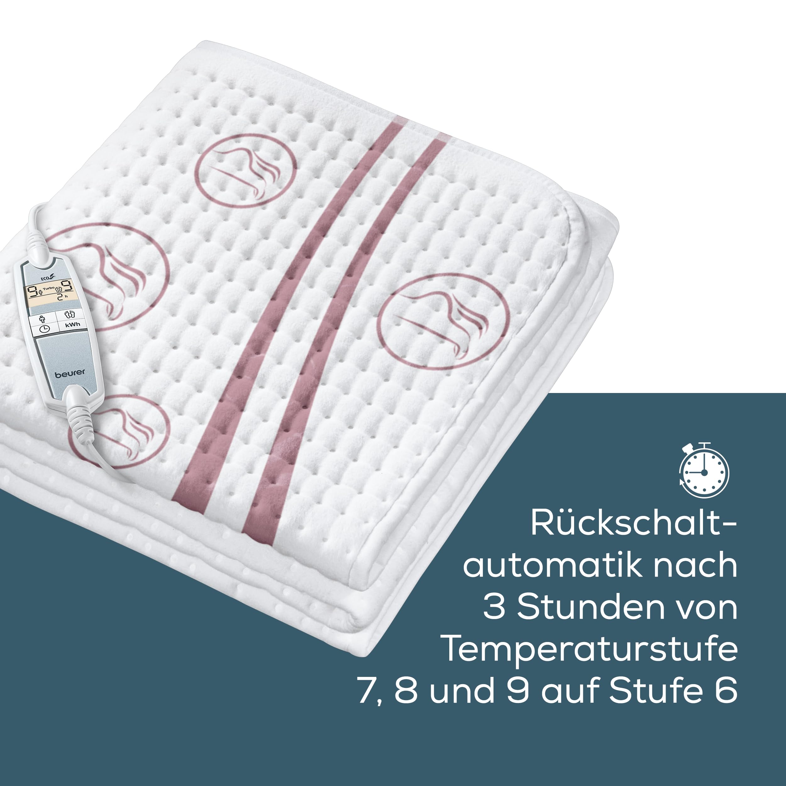 Beurer UB 90 Komfort Wärme-Unterbett, anschmiegsame Wärmebettunterlage mit zwei Temperaturzonen und je 9 Temperaturstufen, mit Rückschaltautomatik und Eco-Control, 150 x 80 cm, maschinenwaschbar