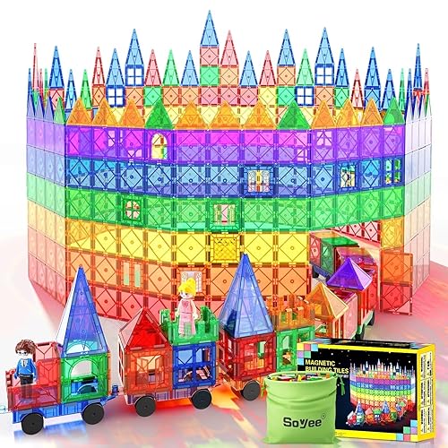 Magnetic Tiles with 2 Cars: Building Blocks Magnets Toys for Kids Ages 4-8 Educational Game for 3-12 Toddlers STEM Preschool Learning Construction Building Tile Presents for Boy Girl - 78pcs