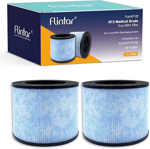 Flintar Filtro de repuesto F100, compatible con purificador de aire instantáneo AP100, filtración de grado H13 3 en 1, parte # F100, paquete de 2