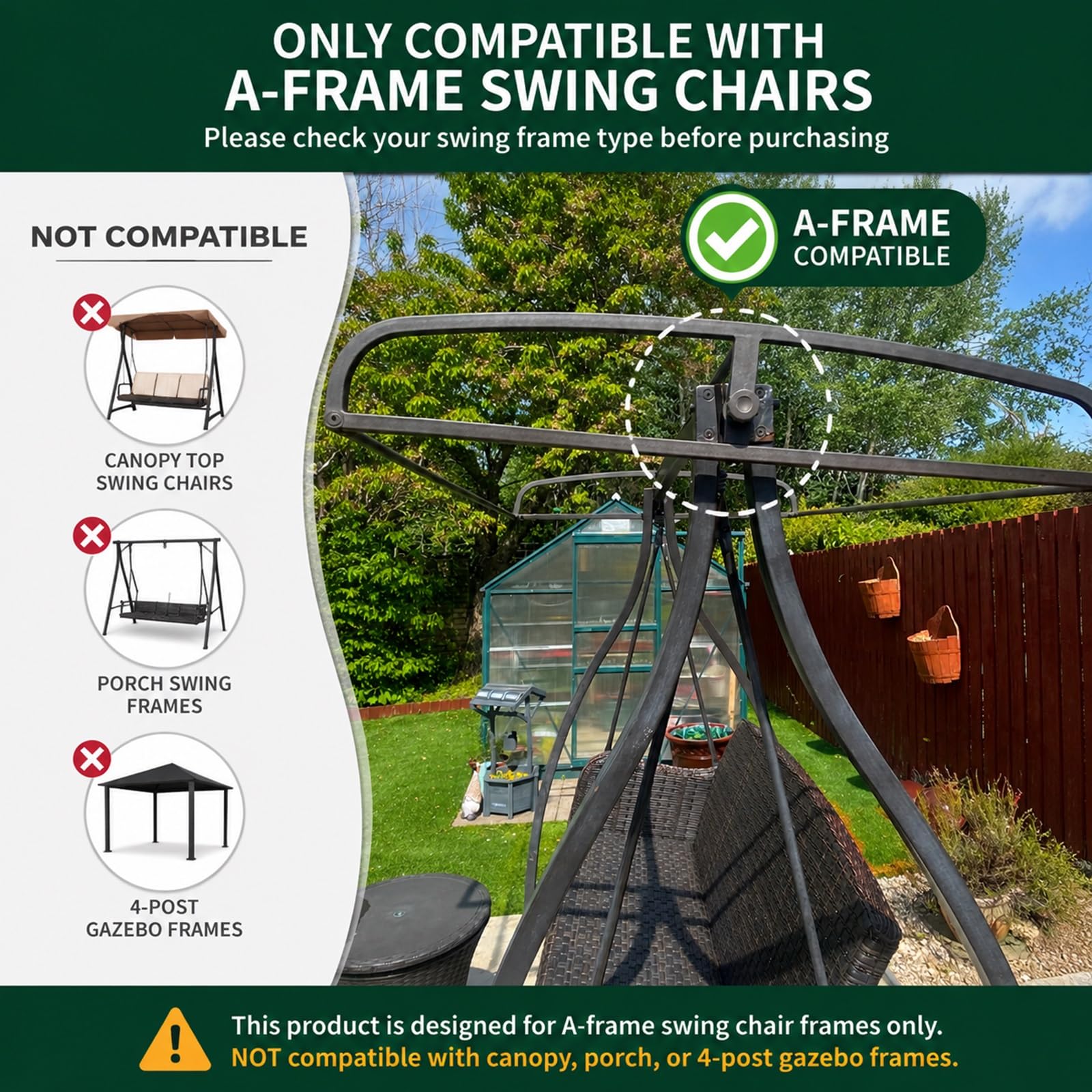 Copridondolo tetto sostitutivo per dondolo esterno da patio | Tessuto poliestere 600D 250g/m², resistente agli strappi, adatto giardino terrazzo piscina(Gray)