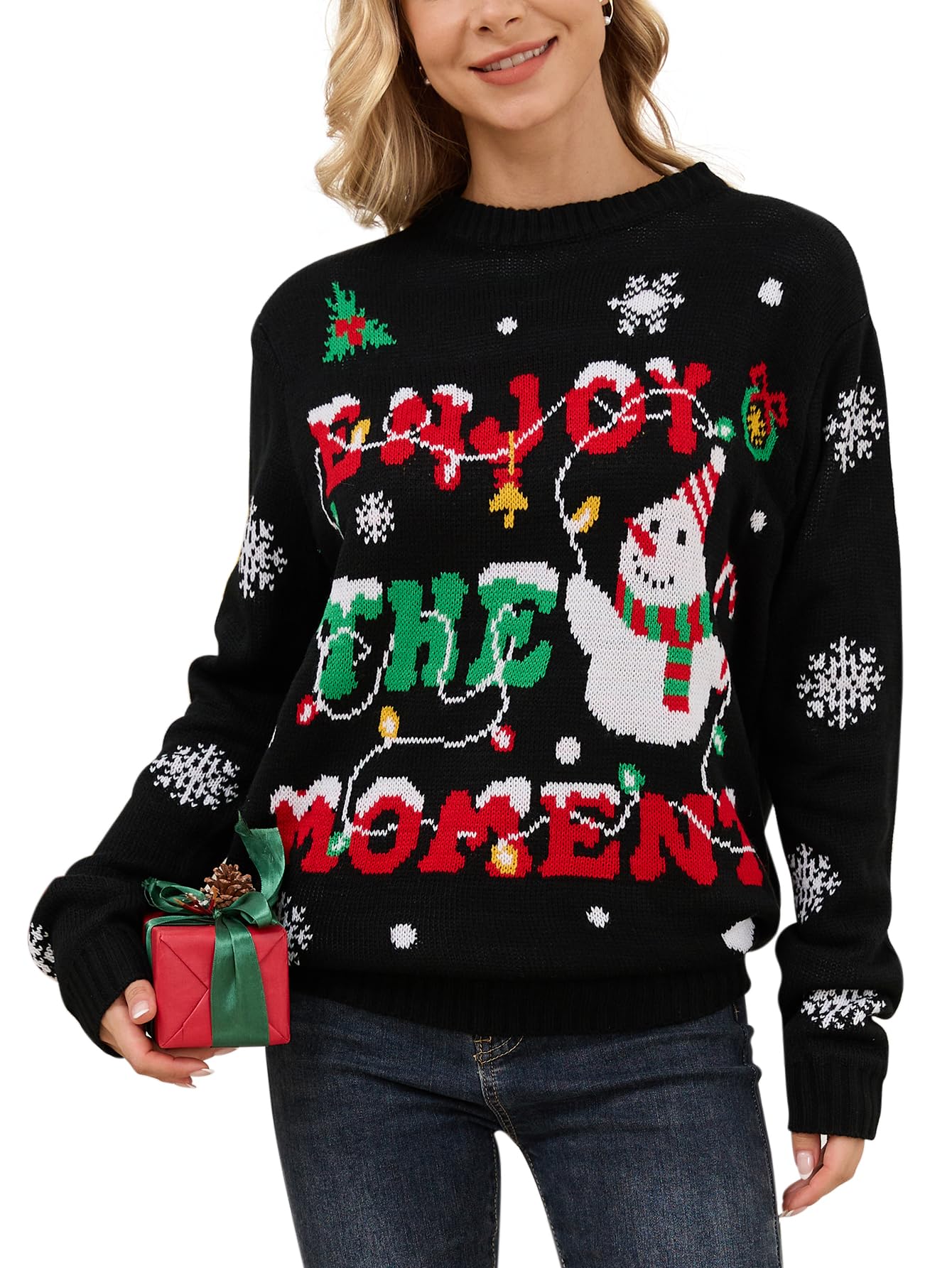 VENTELAN Women's Christmas Sweater Funny Christmas Tree Ugly Pullover Snowflake Long Sleeve Sweater Shirt