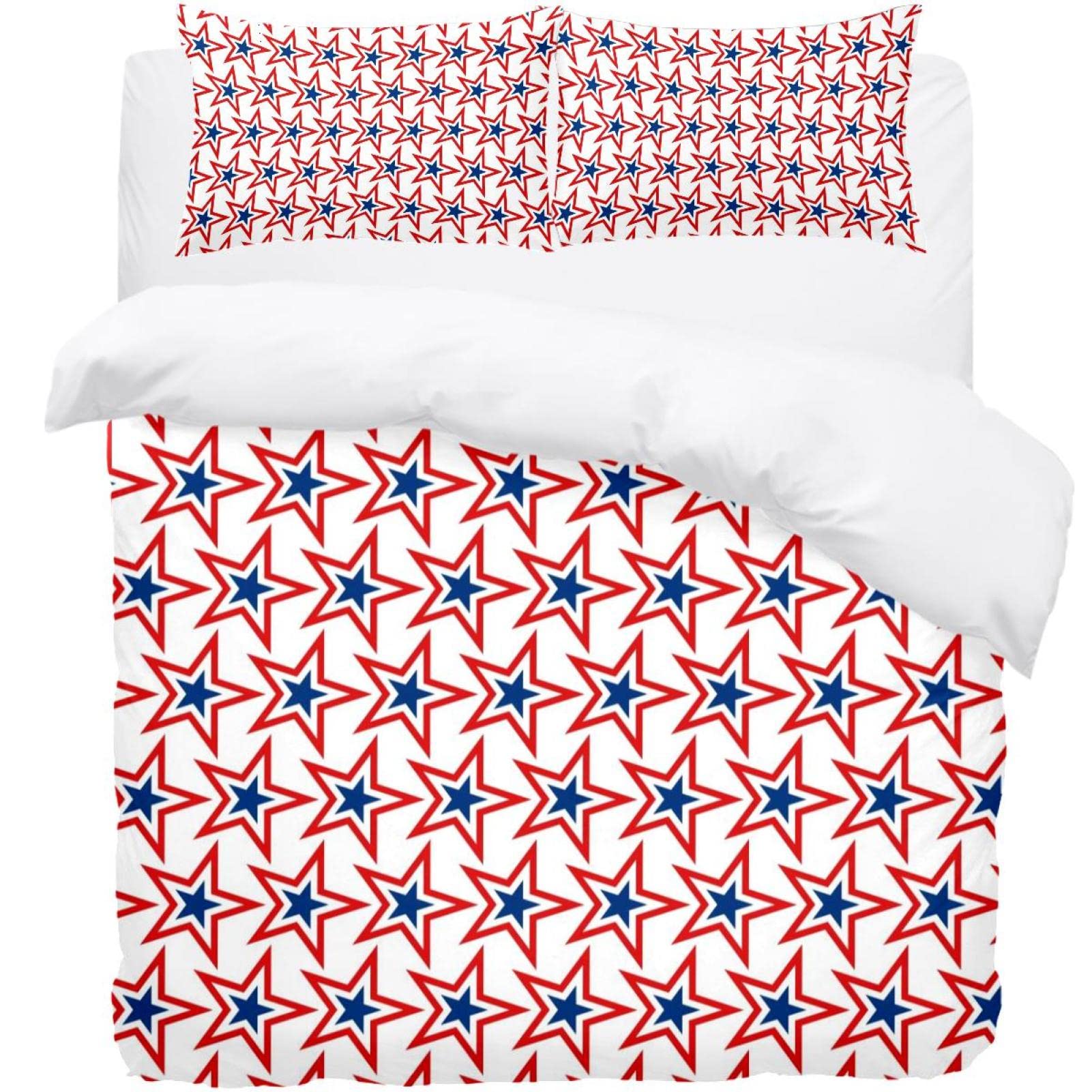 Parure de lit étoiles bleues et rouges avec housse de couette et taies pour chambre d'enfant active