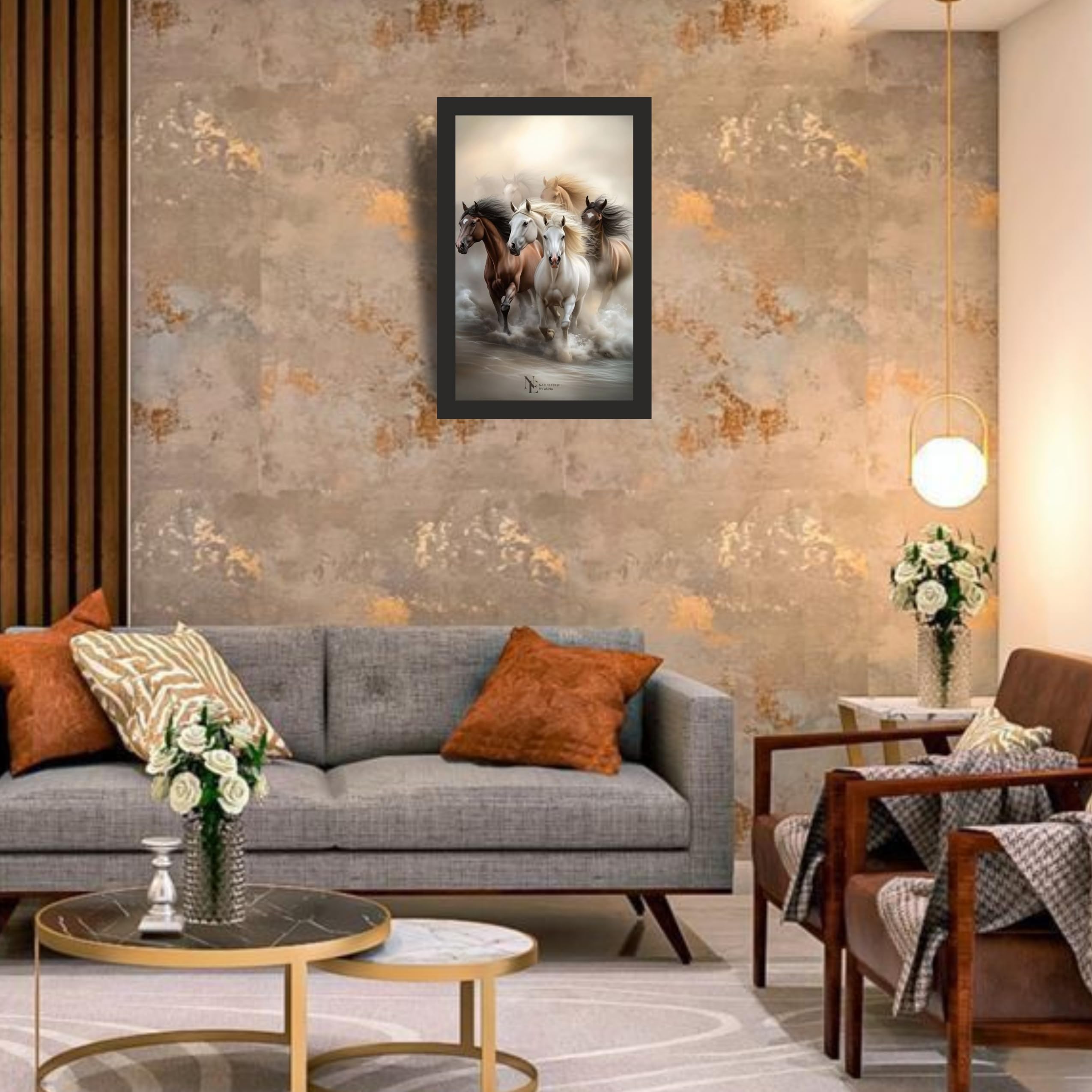Running Horses Wall Art Frame 12x18 Inch