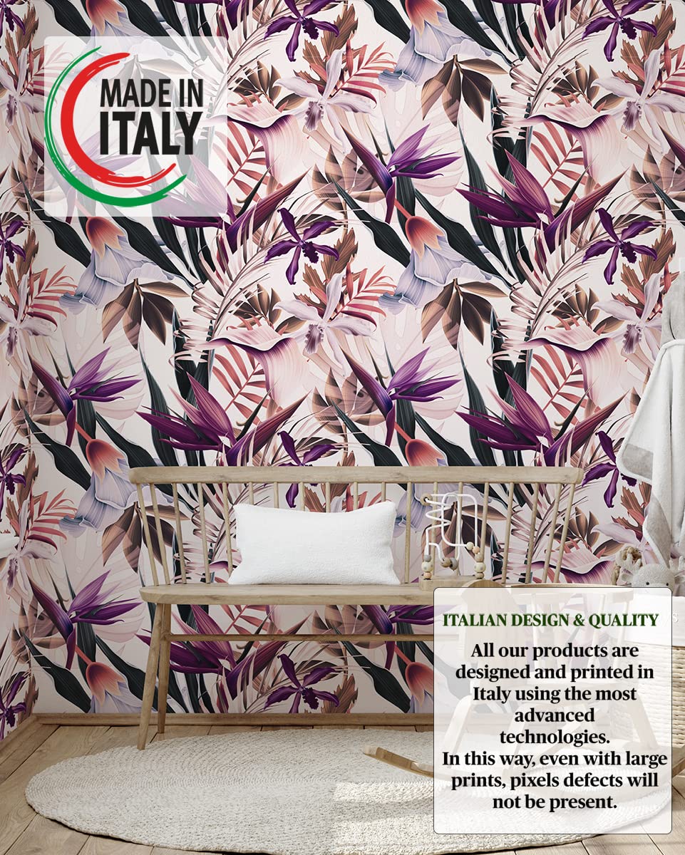 W4B Papel pintado Tropical Papel ecológico (sin disolvente) Fácil de poner y quitar. 8 hojas de 70 x 100 cm (5,5 m²). Casa, decoración y reestructuración. Fabricado en Italia.