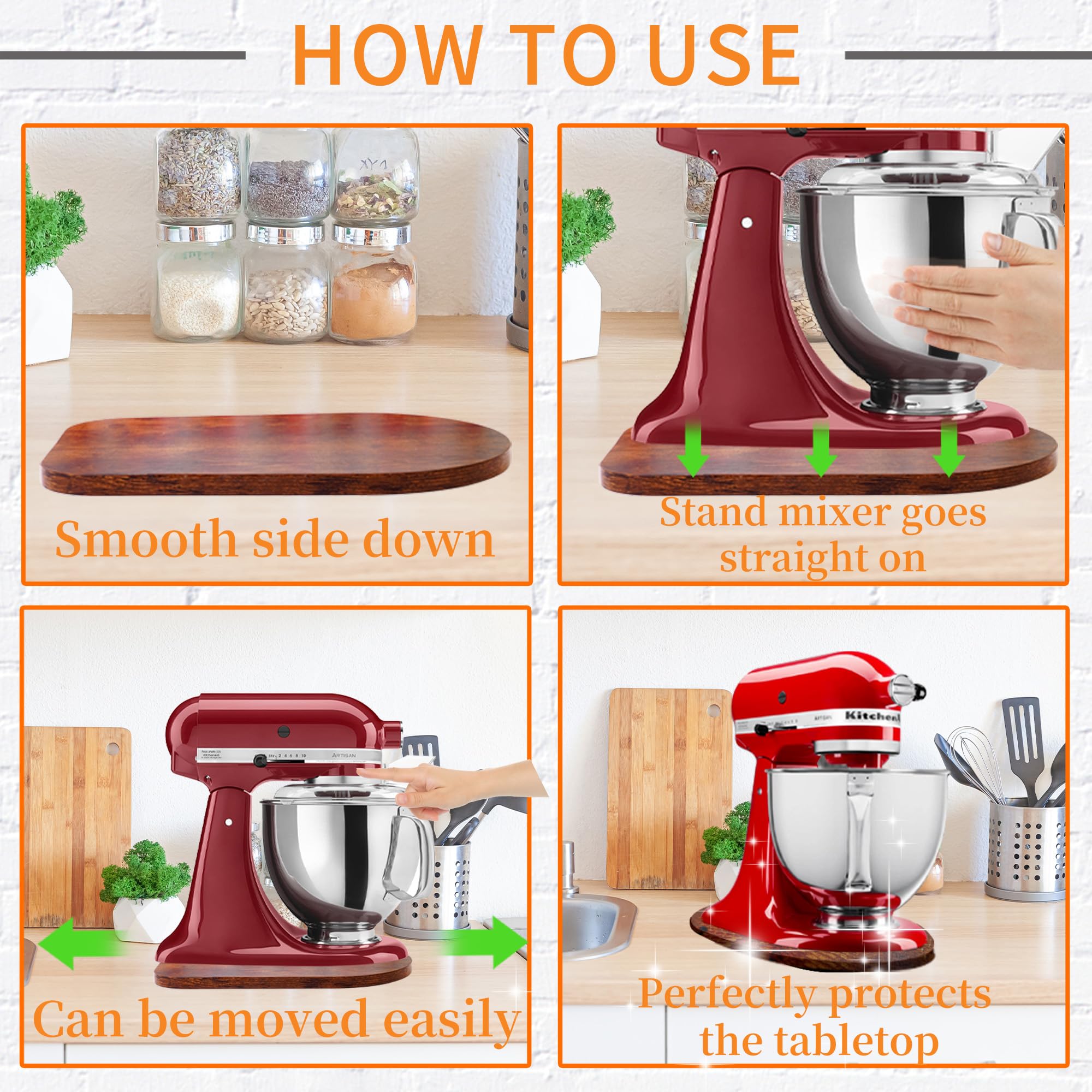 Drewniana mata przesuwna do miksera stojącego KitchenAid 4,5/5Qt z 4 silikonowymi narzędziami kuchennymi