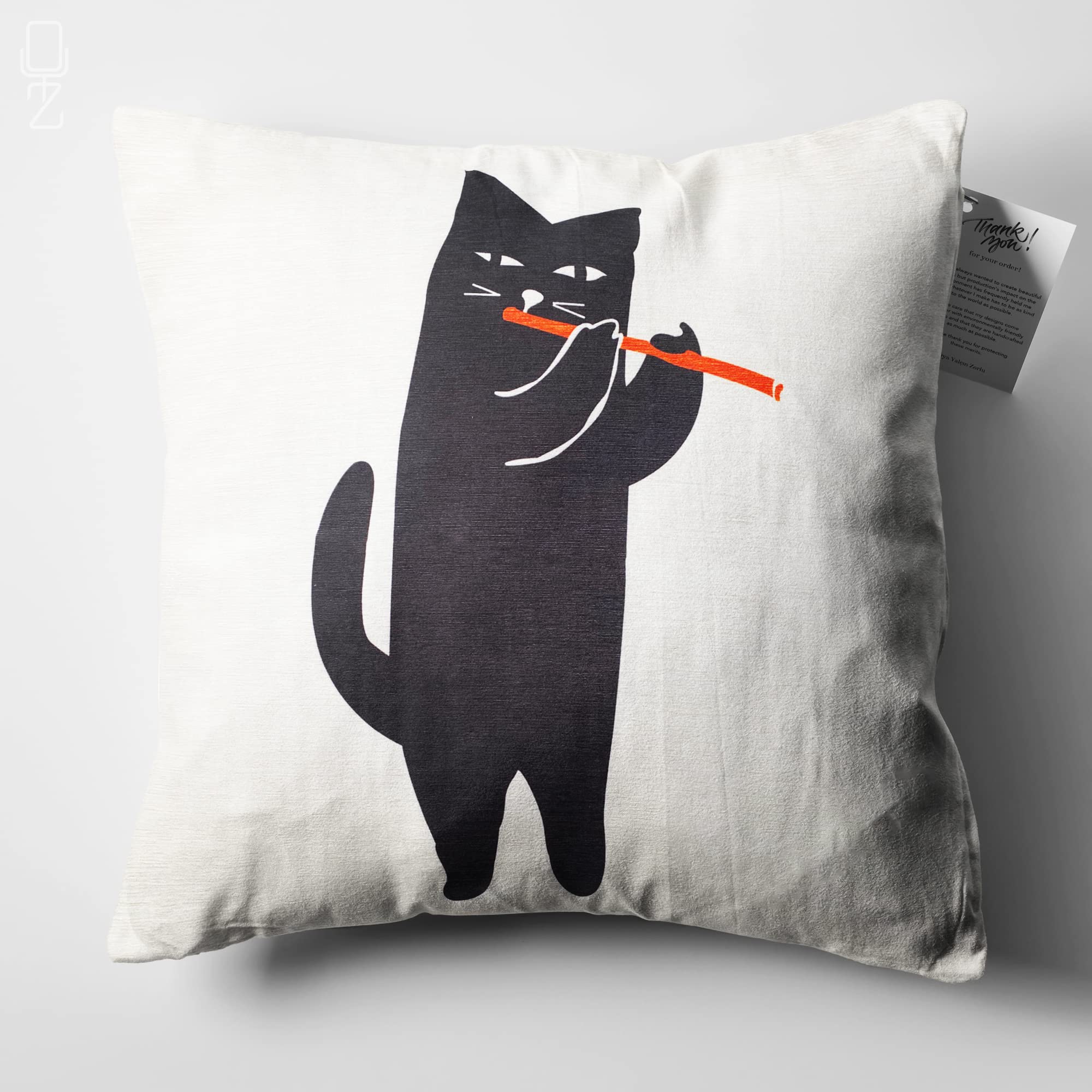 OyzShop Musician Playing the Orange Flute Black Cat Cushion Cover, Double Sided on the Soft Velvet Fabric with Multi Sizes, OEKO-TEX 55x55cm (22x22 Inches)