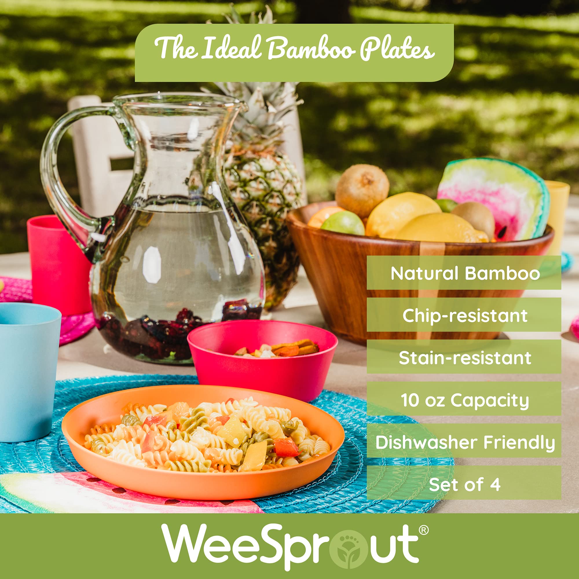 WeeSprout Bamboo Plates (Blue, Yellow, Orange, & Red, Without Lids)