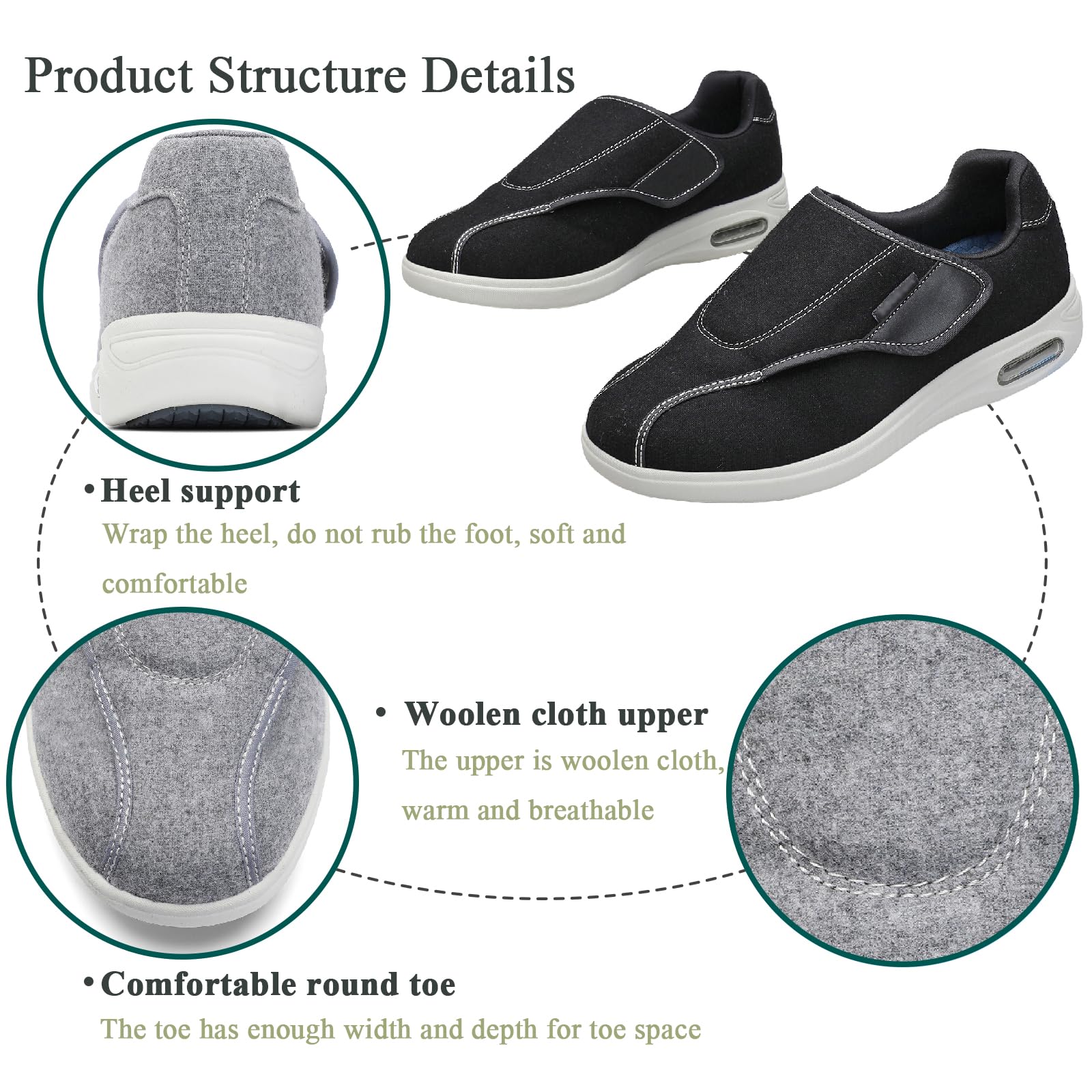 Zapatillas para Hombre con Cierre Ajustable para Pies Hinchados