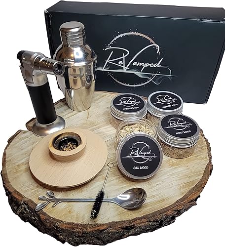 Hello_ReVamped Kit de ahumador de cóctel con antorcha mezclador incluido con whisky cuatro tipos de chips de madera infusor de bebidas bourbon para