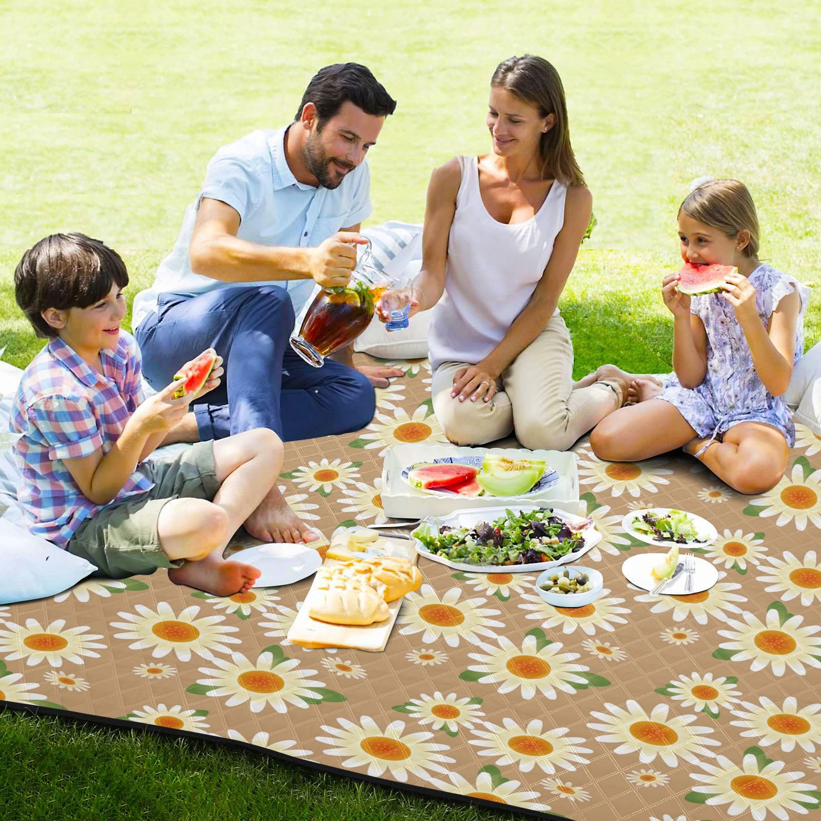 Picknickdecke 200x200cm, Blumen-Gänseblümchen-Blume groß wasserdicht Campingdecke faltbar Strandmatte Picknick-Matte für Park, Garten, Strand Outdoor
