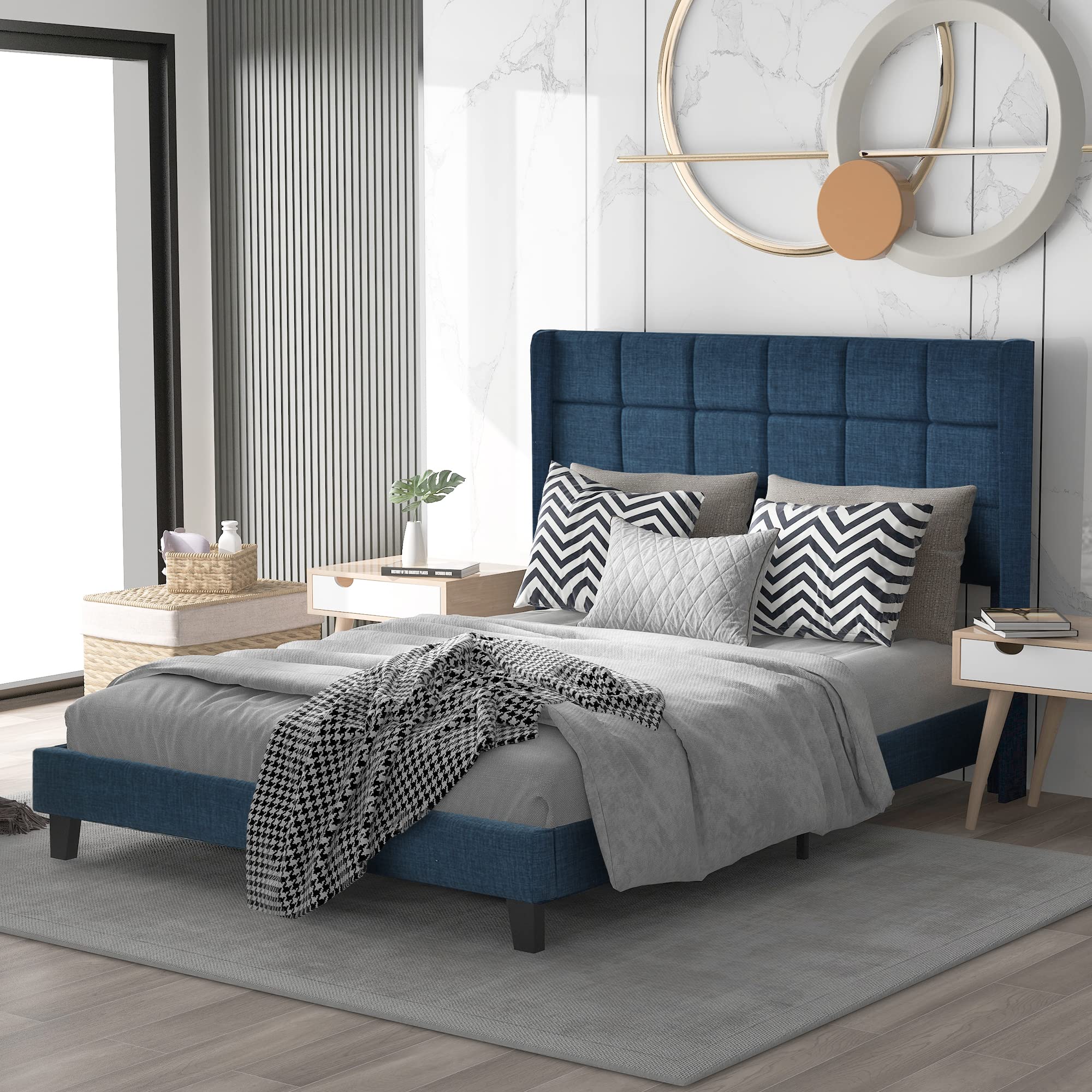 ModernLuxe Canapé tapizado individual con cabecero para dormitorio adulto y adolescente (gris claro, 140 x 200 cm)