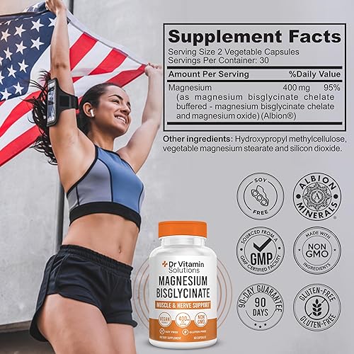 Miniatura 2 de DR VITAMIN SOLUTIONS Bisglicinato de magnesio 400 mg Albion magnesio quelatado para relajación muscular, salud nerviosa y mejor sueño Vegano, sin