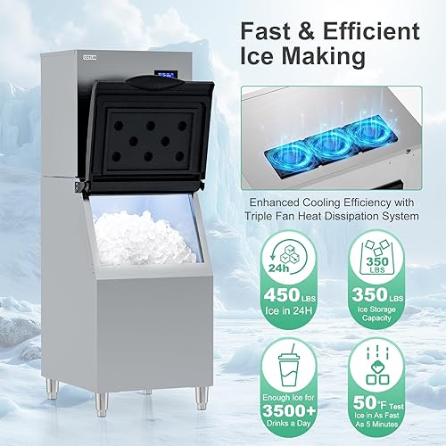 Miniatura 21 de COTLIN Máquina comercial para hacer hielo de 20 pulgadas, 150 libras/24 horas con contenedor de almacenamiento de aislamiento de 33 libras, ciclo