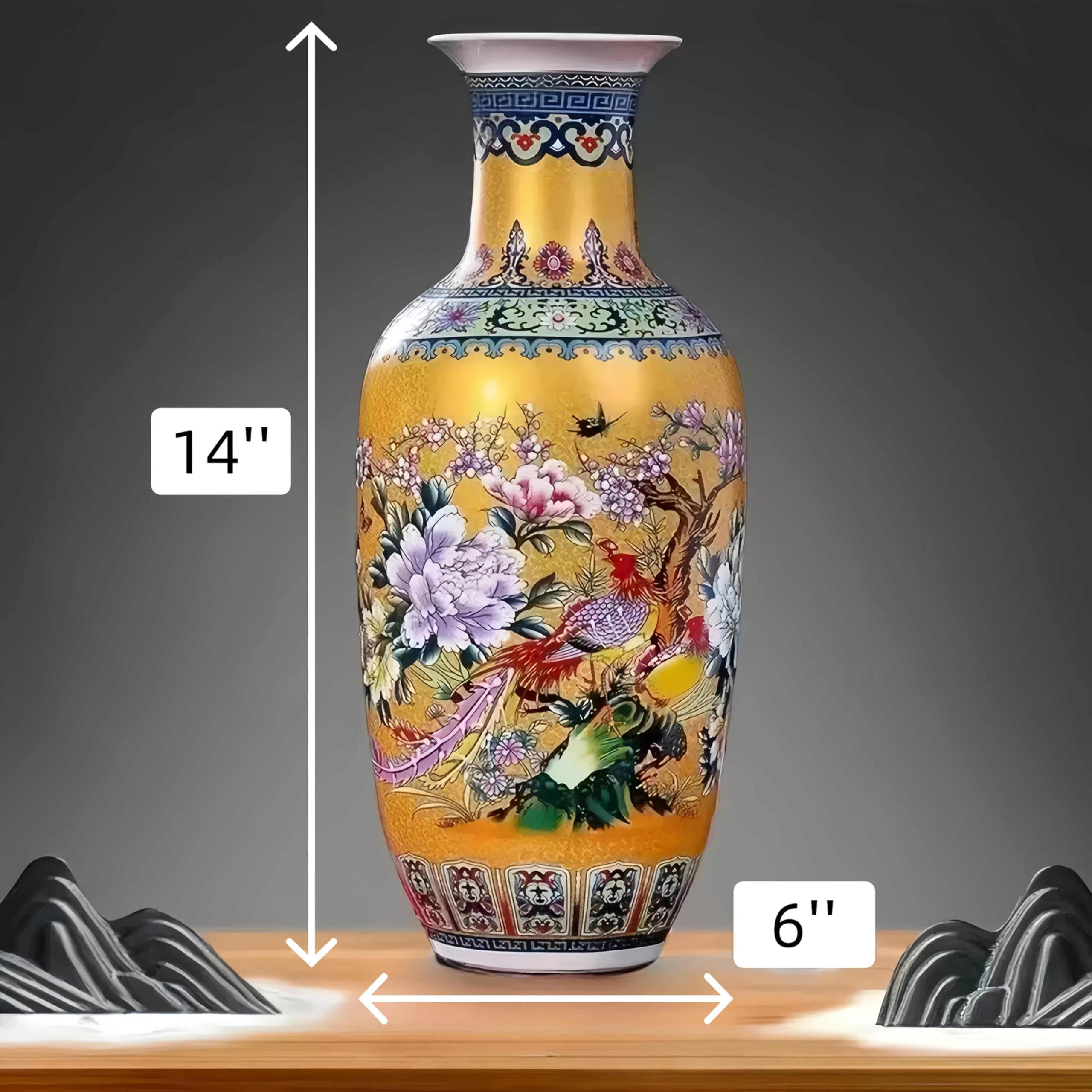 Best Large Asian Vase Picks for 2026 1 TOSPHU 14“ Jingdezhen Large Fishtail Ceramic Vase Golden Handmade Home Decorativ — product photo