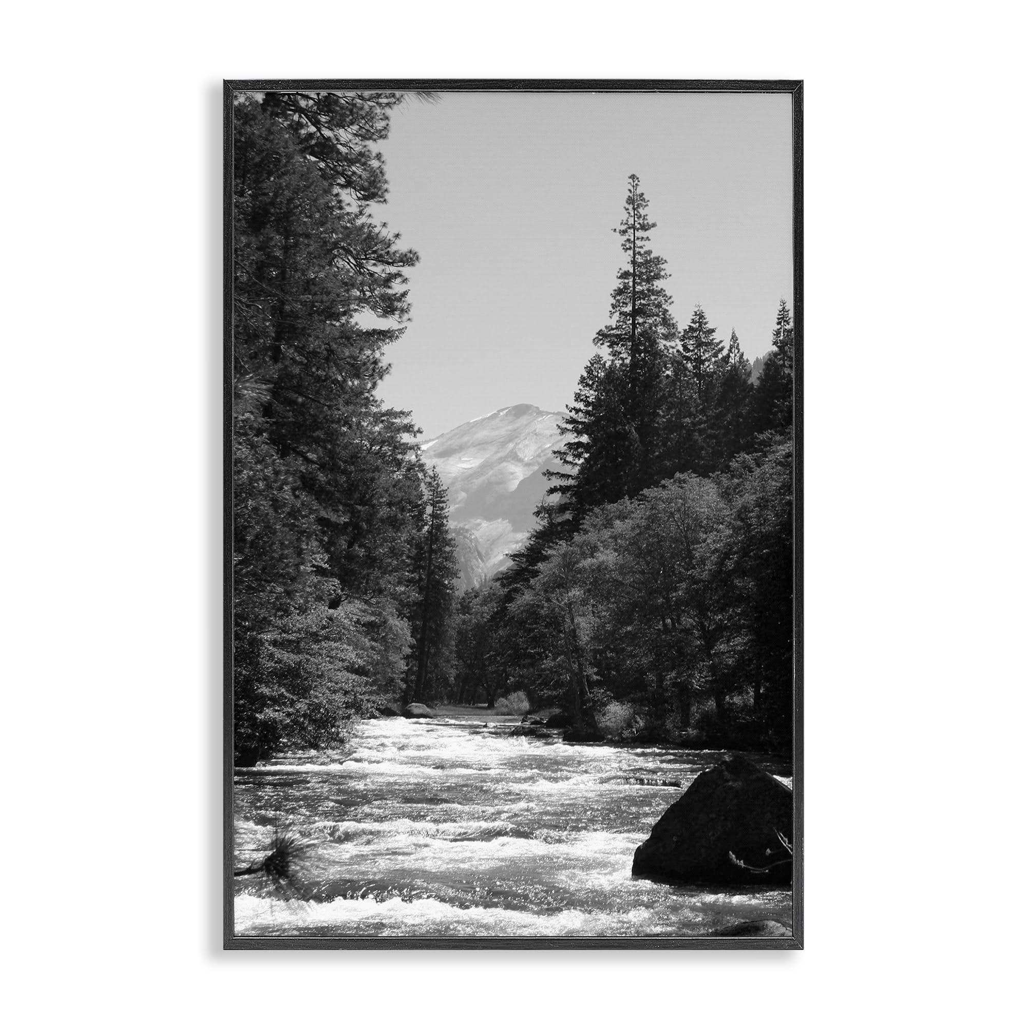 Stupell Industries Midnight Black (Textured) Merced River Flow Scenic Nature, 20 X 30 Inch Framed Giclée Print