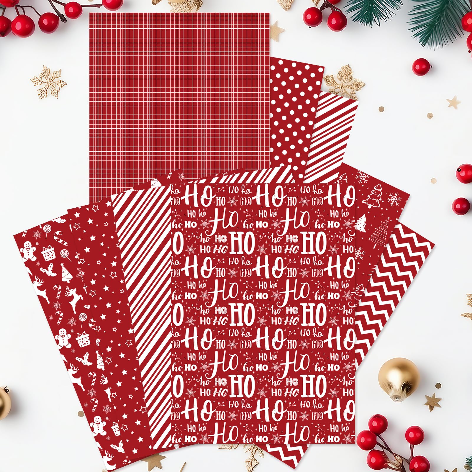 Morcheiong 55 Sheets Merry Christmas Pattern Paper Set Decorative Paper for Card Making Scrapbook Photo Album Decor 10 Designs (Red - Image 3