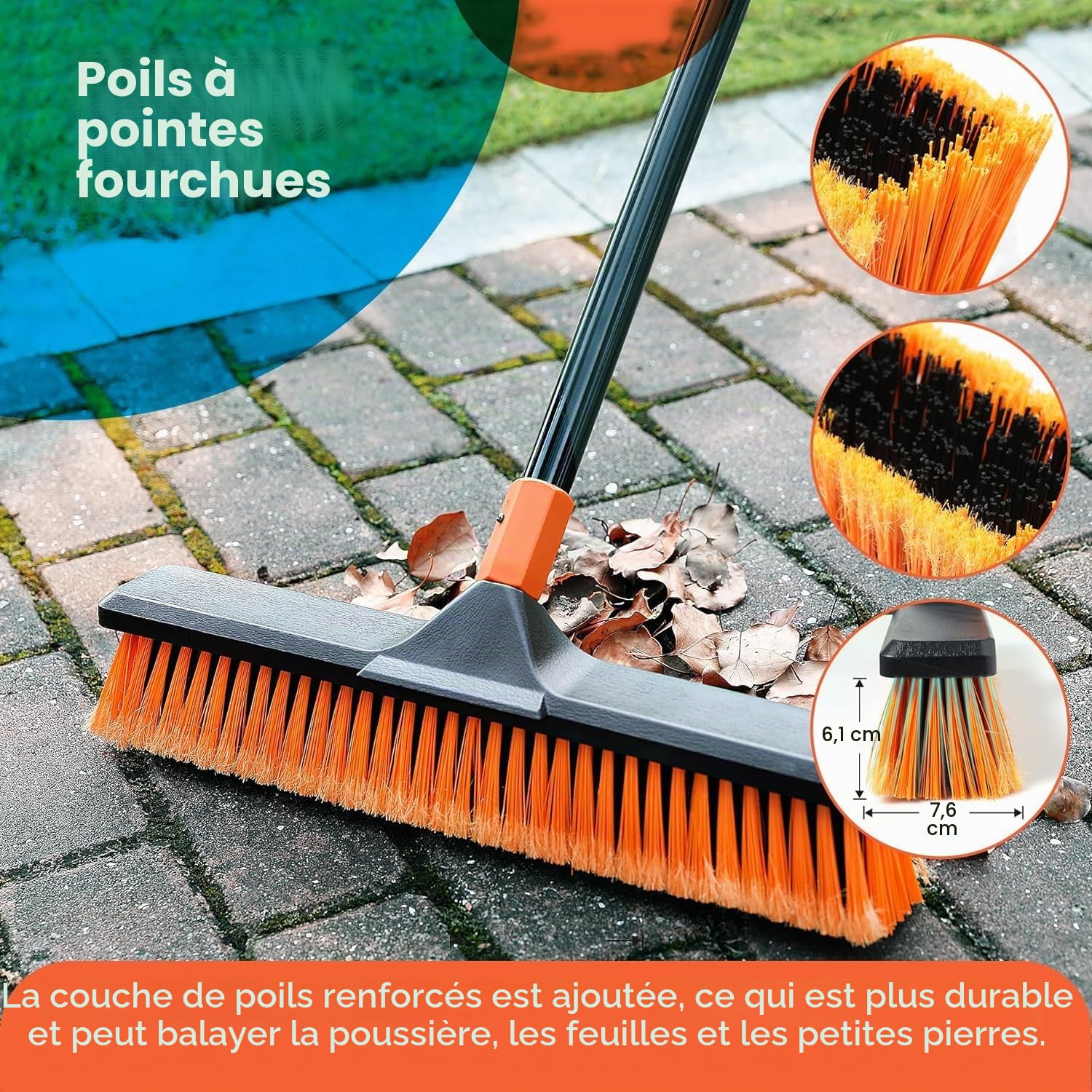 Balai de jardin d'extérieur très résistant, brosse pour gazon artificiel 2-1 CLEANHOME 45,7 cm, convient pour les jardins, usines, écoles, cour brosse robuste d'extérieur (orange noir)
