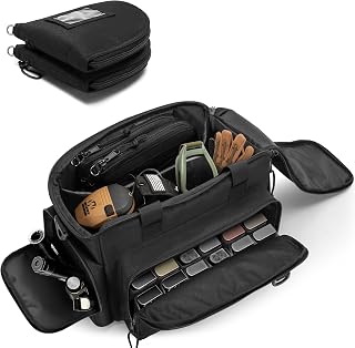 Tactical Gun Range Bag for 2 Handguns and Ammo, Pistol Gun Case with 12X Magazine Slots, Gun Carrying Case with Lockable Zippers and Padded Shoulder Strap, Shooting Range Duffle Bags