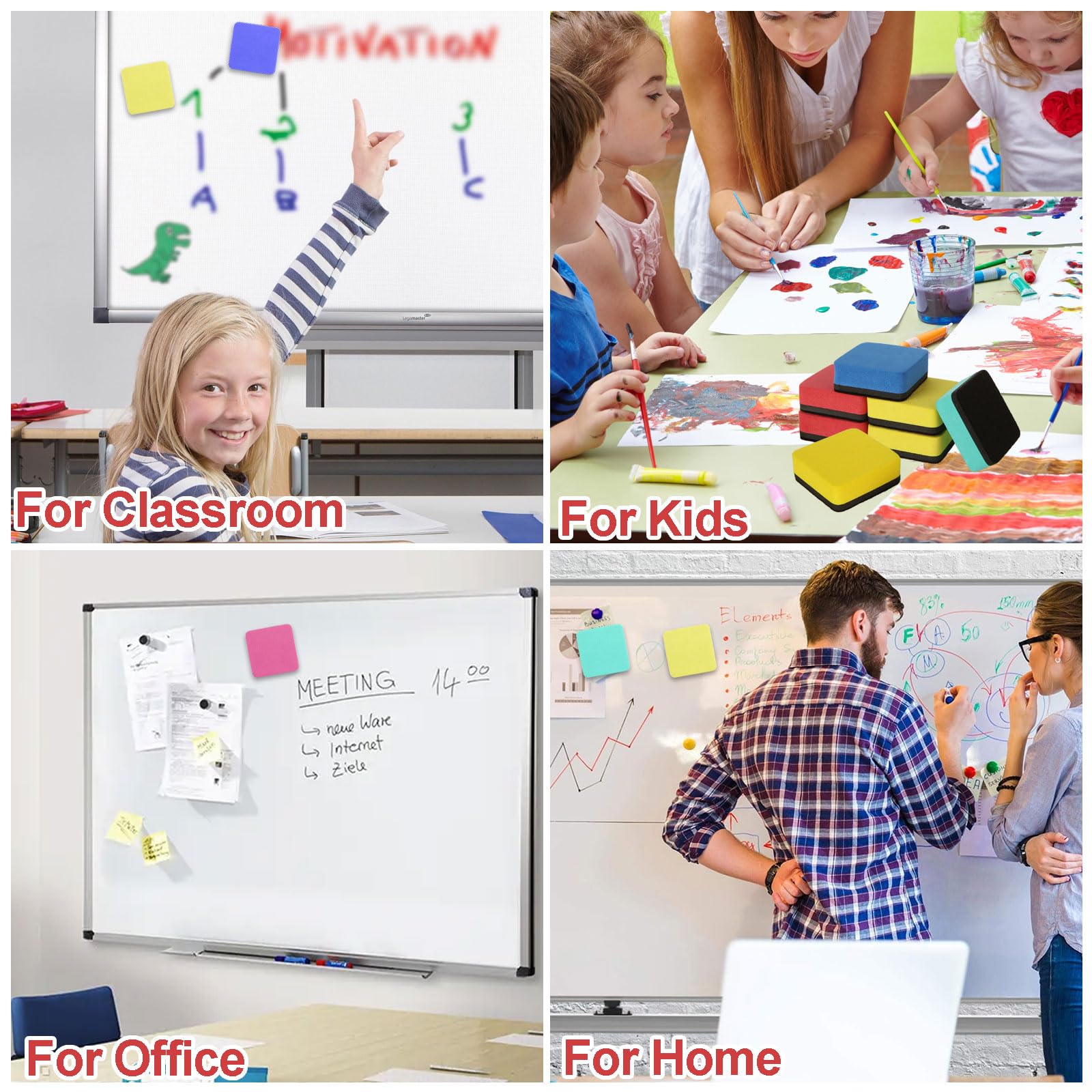 Pack Of 3 Magnetic Whiteboard Rubbers/Eraser/Duster/Rubber- Removes Dry Wipe Pen From White Board And Chalk From Blackboard Chalkboard, For Kids/Children