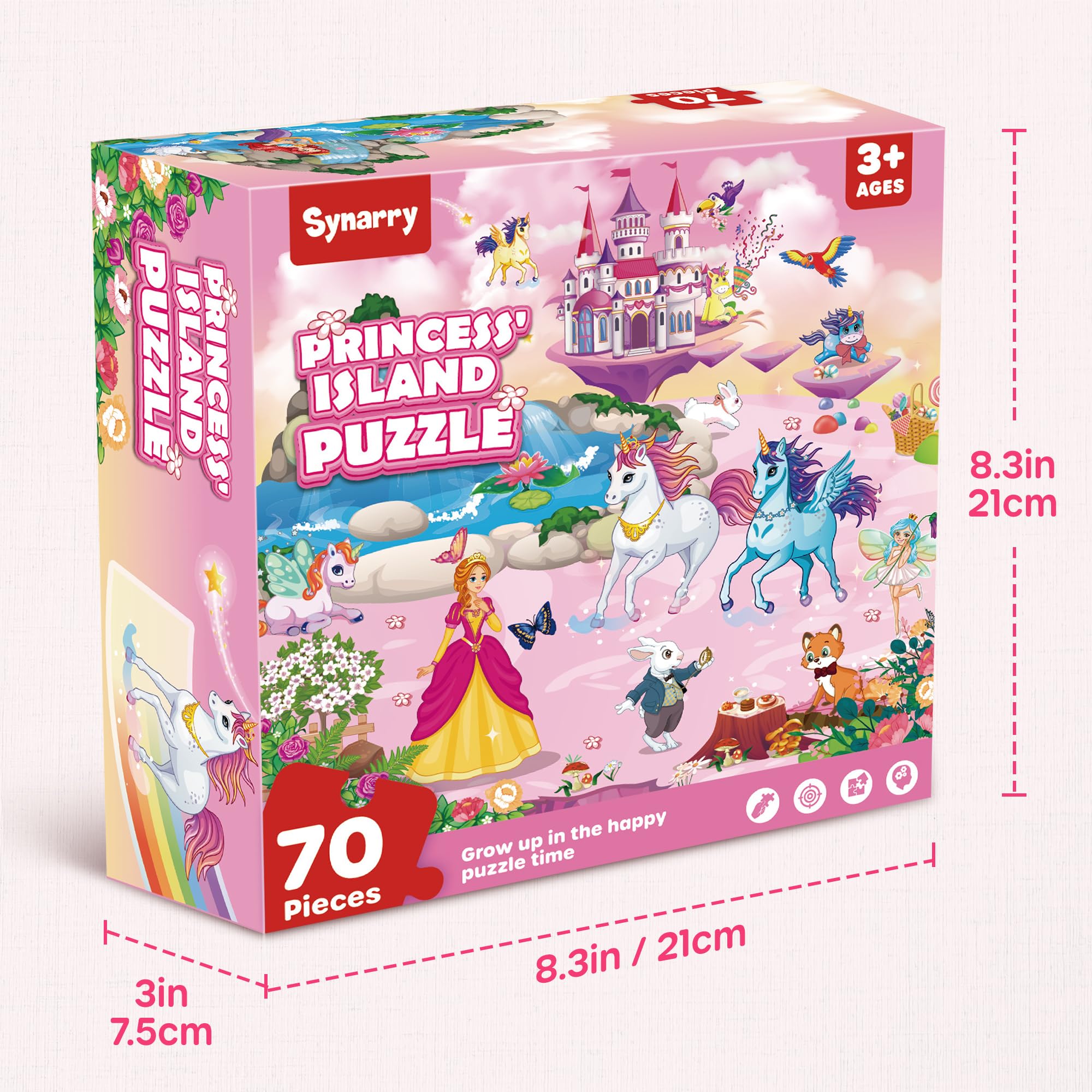 SYNARRY Puzzle da Pavimento Unicorno Princess in Legno Bambini 3 4 5 6 7 8 Anni, 70 Pezzi Puzzle Unicorno, Giocattoli Educativi Prescolari Regali
