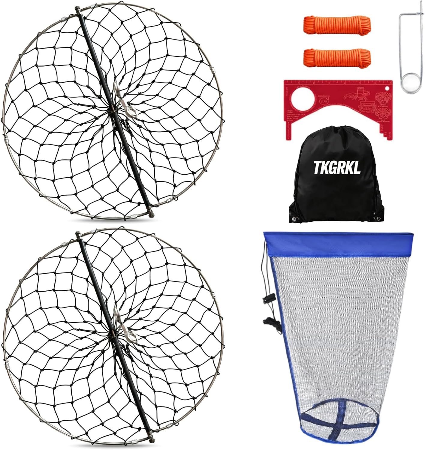 2PCS Castable Crab Trap Kit, Foldable Crab Nets for Crabbing with Fishing Basket and Rope & Bait Clip, Crab Traps for Blue Crabs Lobster Trap for Dock, Pier & Beach