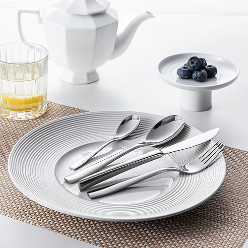 Miniatura 5 de vancasso Cubiertos de acero inoxidable de 48 piezas, juego de cubiertos de acero inoxidable, vajilla para 12 personas, cuchillo, tenedor, juego de
