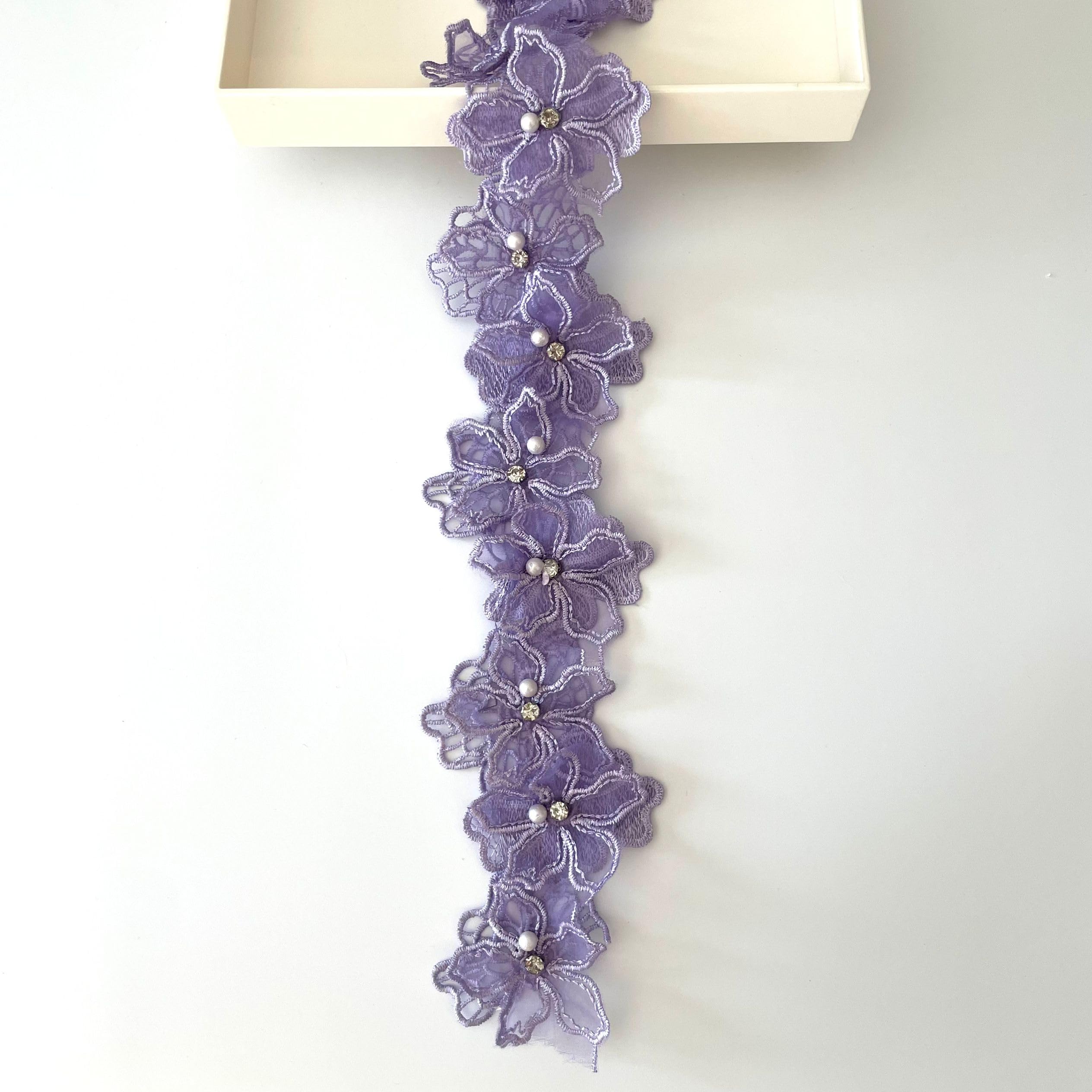 Amazon.com: 2 Yards 3D Pearl Beads Flower Lace Trim Ribbon Floral