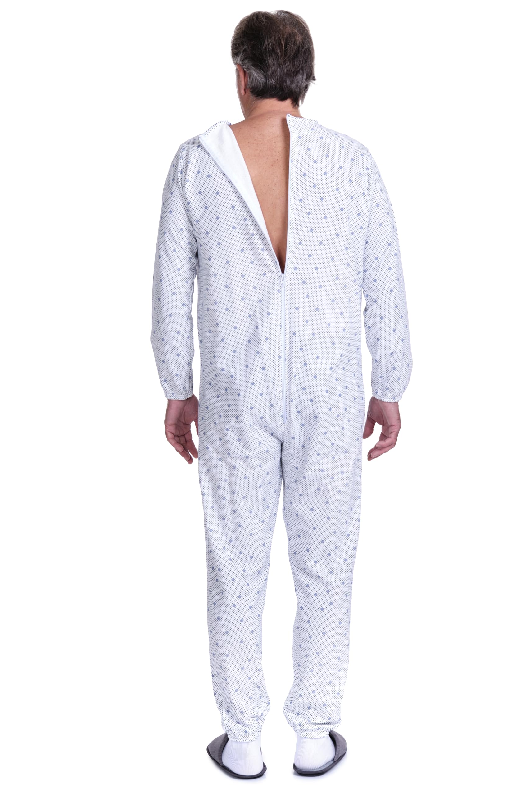 FERRUCCI COMFORT Pijama de algodón fresco para ancianos, manga larga, cierre de espalda e interior de pierna, incontinencia, Alzheimer, fabricado en Italia