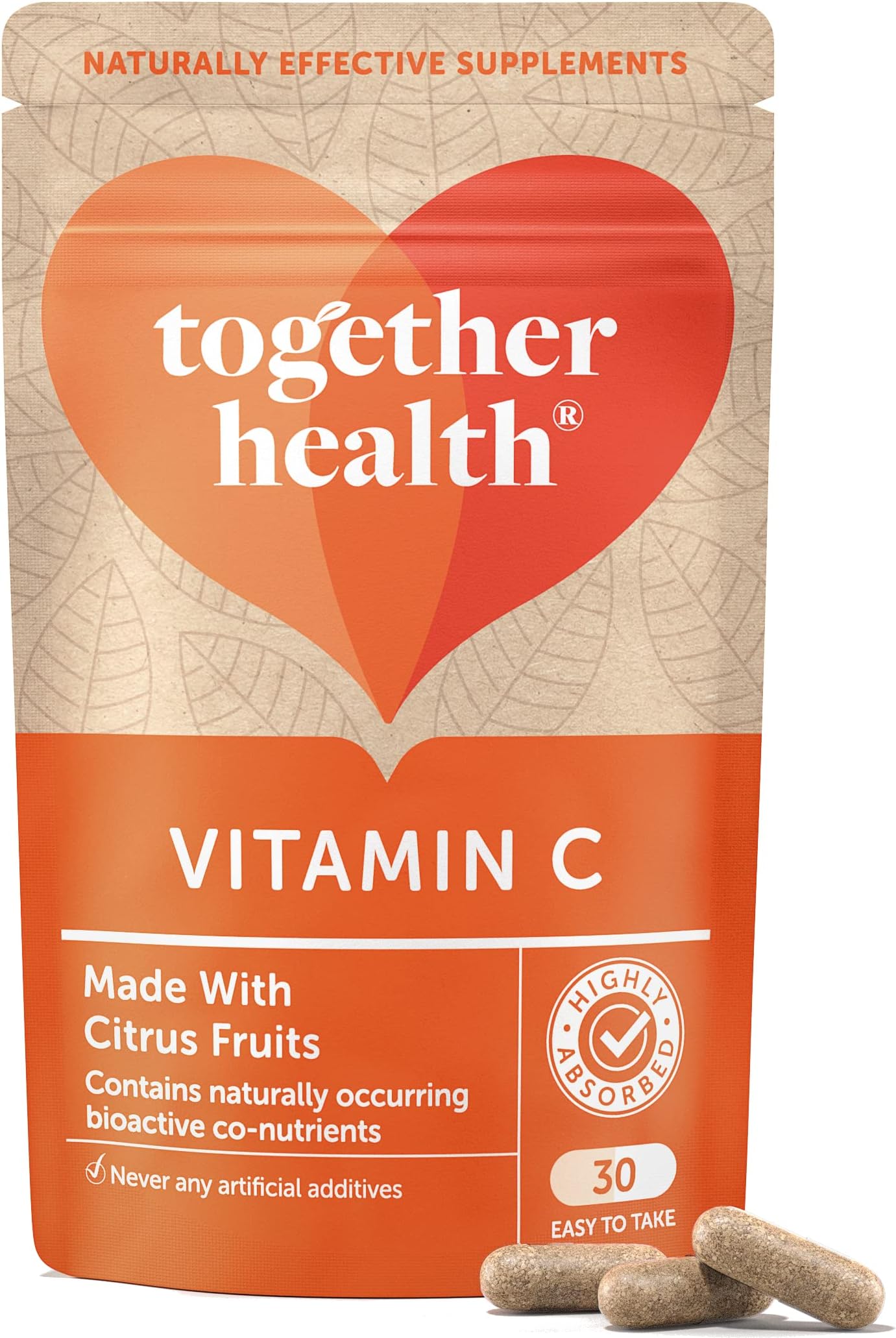 Vitamin C โ Together Health โ with Organic Citrus Fruits โ Gentle & Easily Absorbed โ Includes Naturally Occurring Bioflavonoids โ Vegan Friendly โ Made in The UK โ Pack of 3-90 Vegecaps