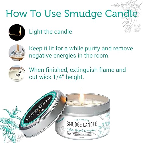 Miniatura 6 de Soul Sticks Smudge Kit de 3 piezas Sticks de eucalipto de 4 pulgadas de salvia, vela de mancha, espray de manchas para limpieza, meditación,