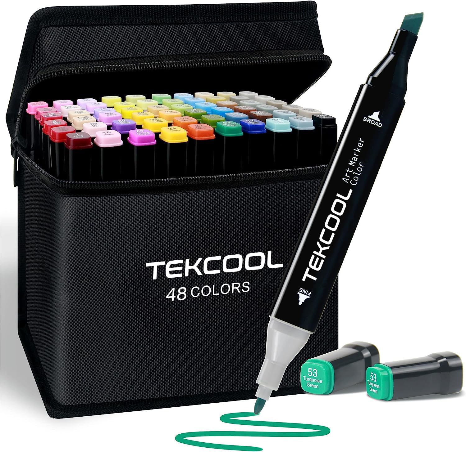 TEKCOOL Dual Tip Colorful Art Markers Sketch Pens 48 Colors With Carrying Case For Painting Sketching Calligraphy Drawing -Twin Head Permanent Colouring Marker Pens For Kids Adult, Multicolor'