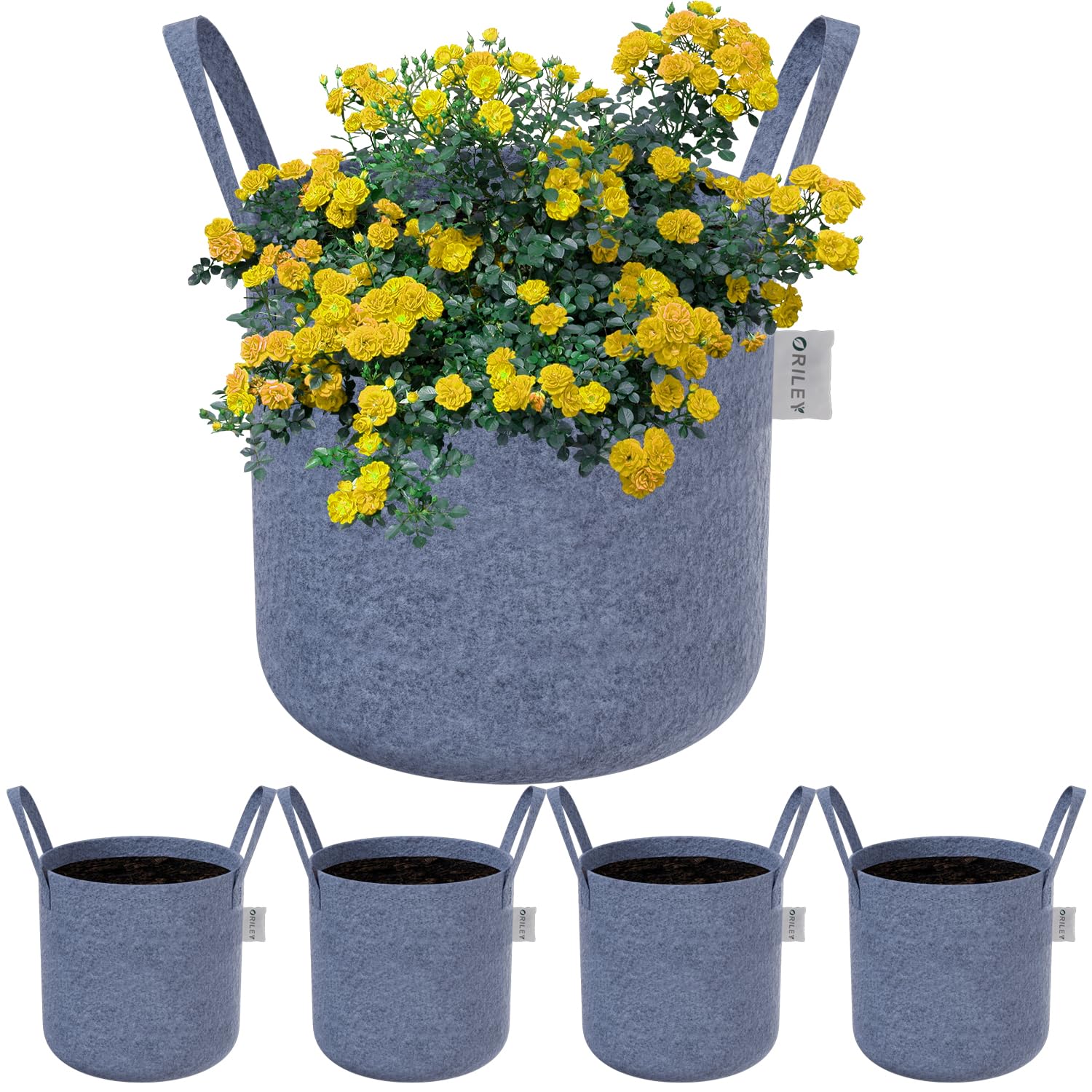 ORILEY Grow Bag Heavy Duty Geo Fabric Plant Pot with Sturdy Handles Lightweight Bags Ideal for Gardening Balcony Terrace (Grey, Round, 500 GSM 15 x 15 inch Pack of 5) (B0BX2ZCW52) Amazon Price History, Amazon Price Tracker