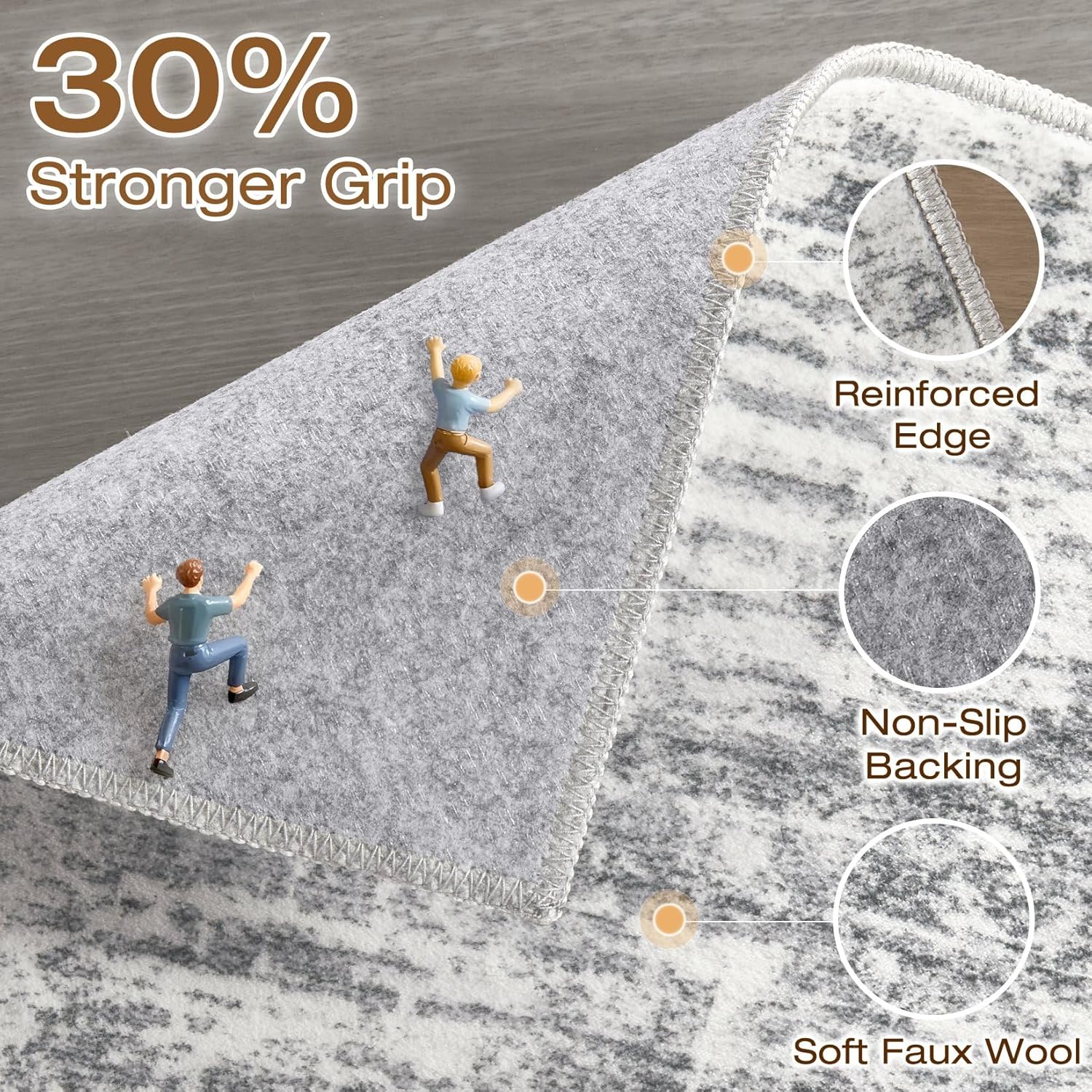 Runner Rug Non-Slip Kitchen Rug: 3x8 Washable Abstract Modern Soft Stain Resistant Indoor Floor Neutral Accent Throw Carpet for Hallway Bathroom Laundry Room Bedroom Entryway- Grey