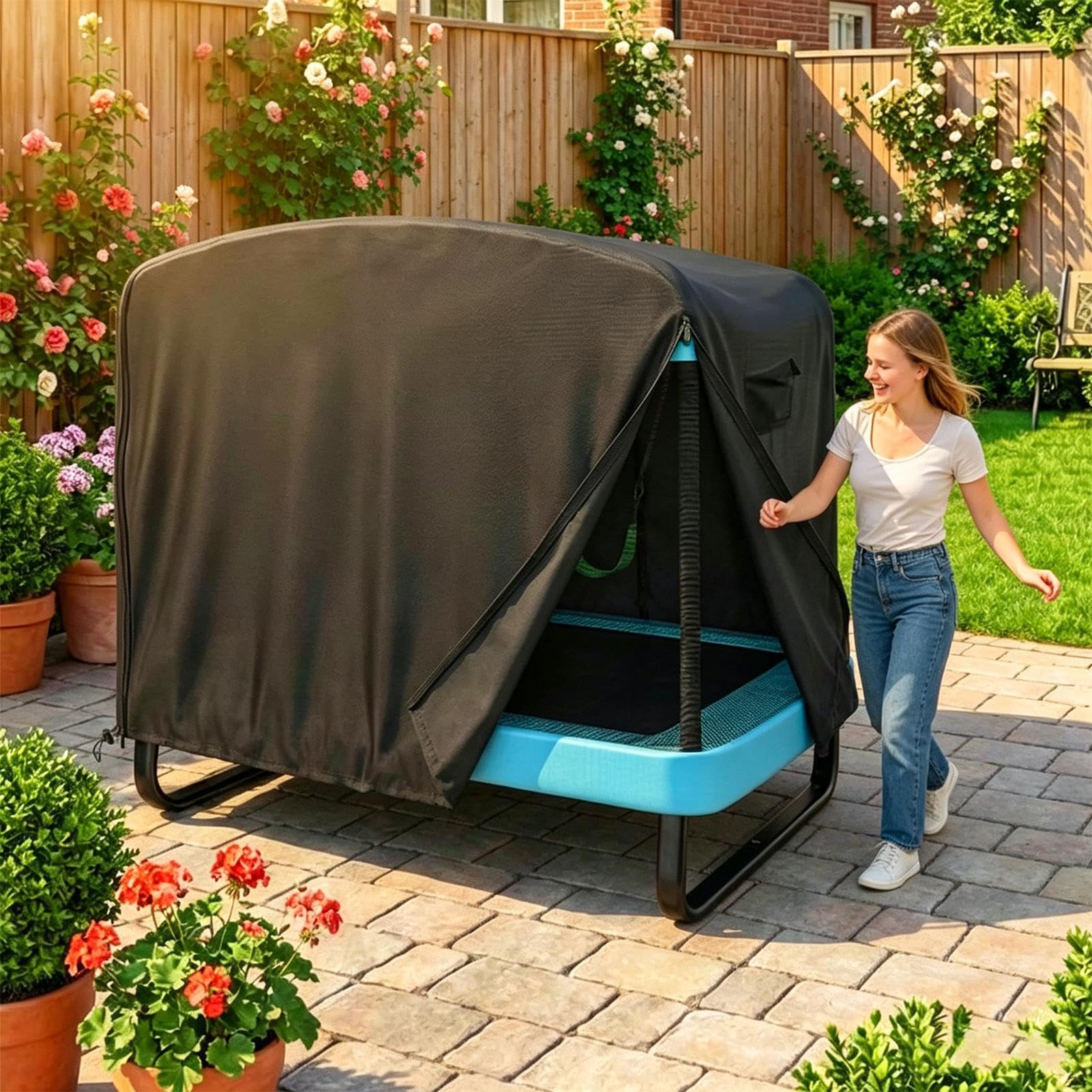 Copertura per Trampolino Rettangolare Impermeabile Rettangolare 420D Oxford | Copertura Antivento Da Trampolino 1,83 Metri Per Giardino, , Cortile, Area Giochi All'Aperto