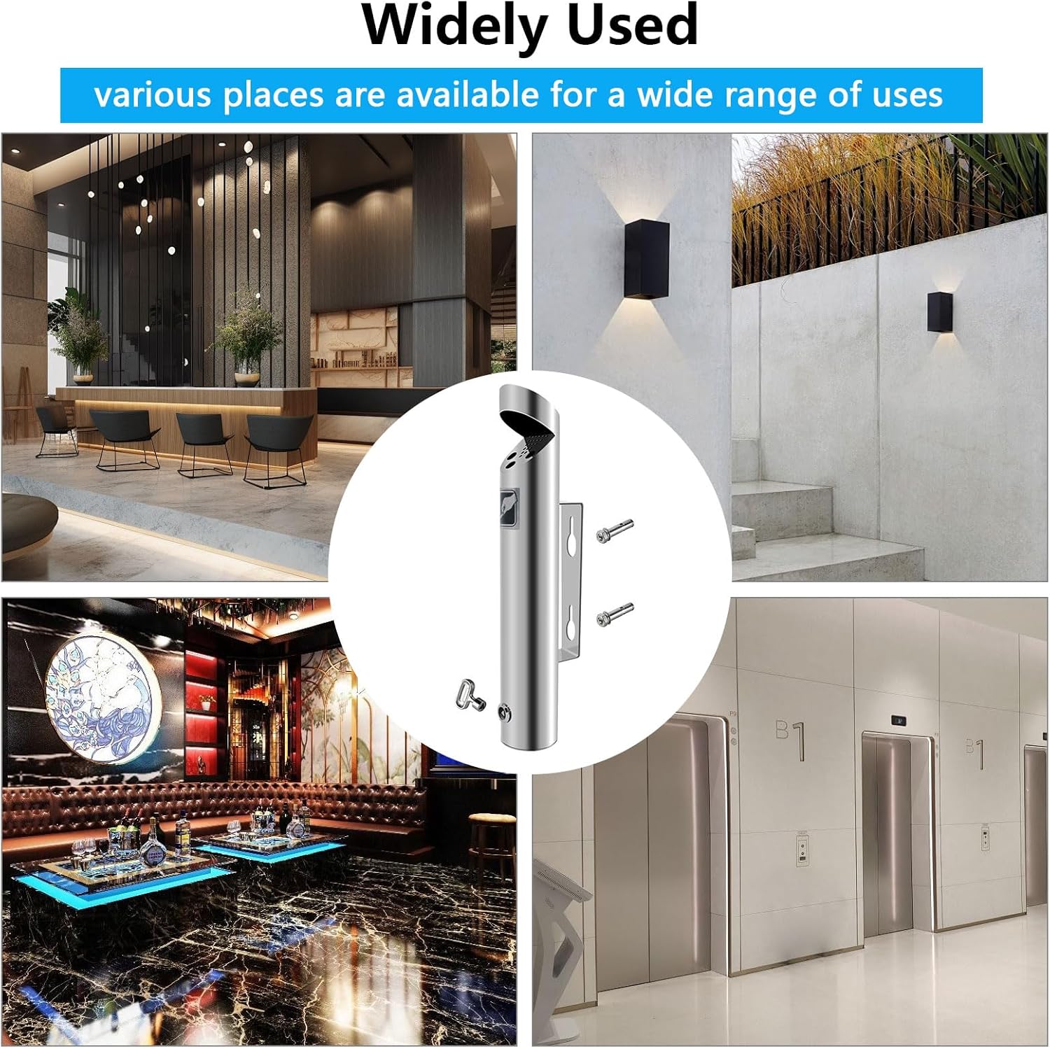 AIZYR Wall Mounted Stainless Steel Trash Can Trash Disposal Containers Hanging Exterior Ashtray for Outdoor Patio Shopping Mall Restaurant for Cigarette Butts Disposal,Black
