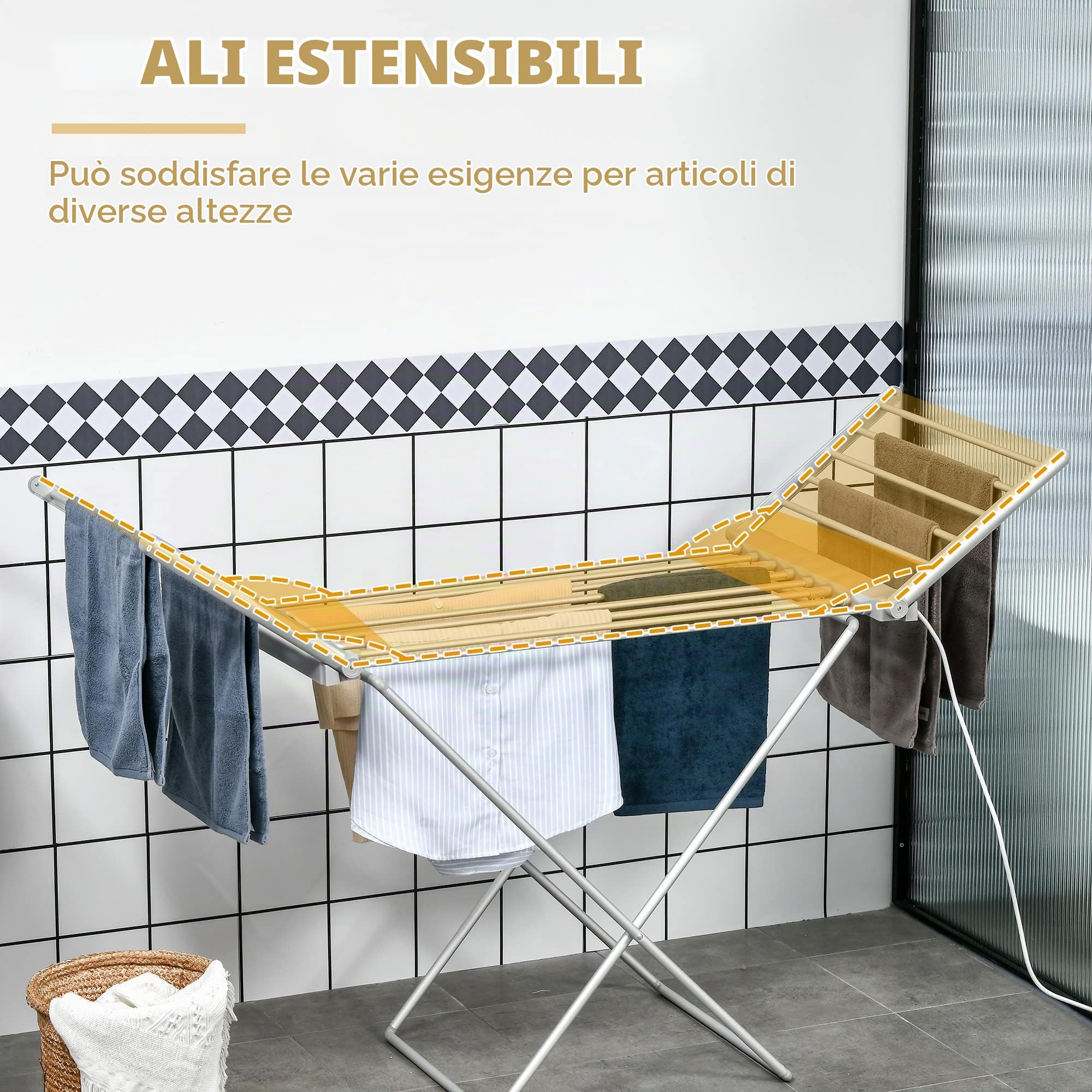 Stendibiancheria elettrico, 144L x 53P x 91Acm. Argemto