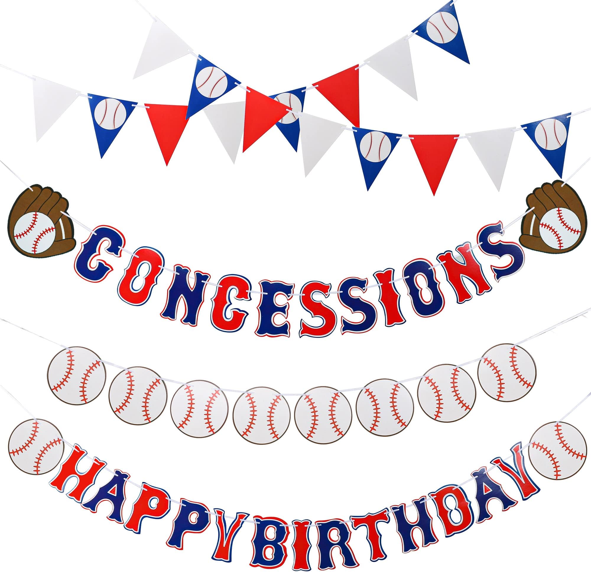 Set of 5 Baseball Birthday Banners Baseball Sports Paper Garlands Pennant Bunting Flag Decor Concessions Party Sign for Party Supplies Boys and Girls