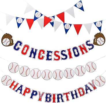 Set of 5 Baseball Birthday Banners Baseball Sports Paper Garlands Pennant Bunting Flag Decor Concessions Party Sign for Party Supplies Boys and Girls