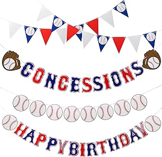 Set of 5 Baseball Birthday Banners Baseball Sports Paper Garlands Baseball Pennant Bunting Flag Decor Concessions Party Sign for Party Supplies Baby Shower Boys and Girls
