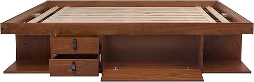 Miniatura 3 de memomad Bali - Cama de plataforma de almacenamiento con cajones (tamaño King, madera marrón caramelo) Caramelo,Roble,Blanco